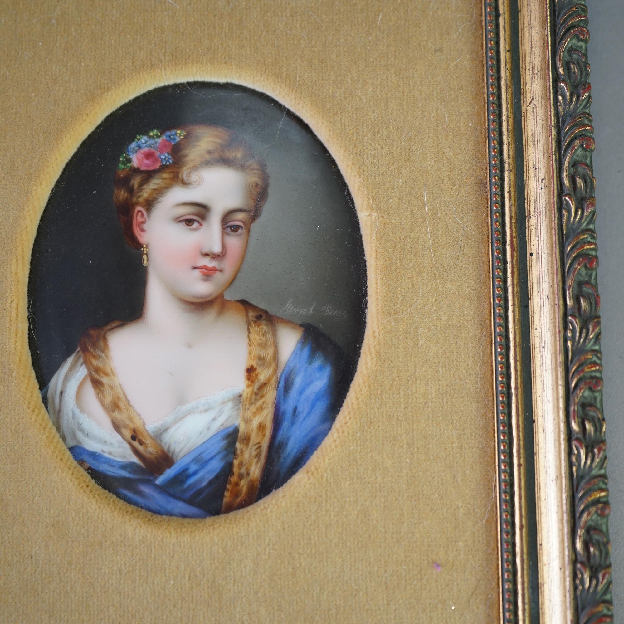 Antique KPM School Portrait Painting of a Young Woman on Porcelain Late 19th C In Good Condition For Sale In Big Flats, NY