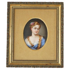 Antikes Porträtgemälde der KPM-Schule, Porträtgemälde einer jungen Frau auf Porzellan, spätes 19. Jahrhundert