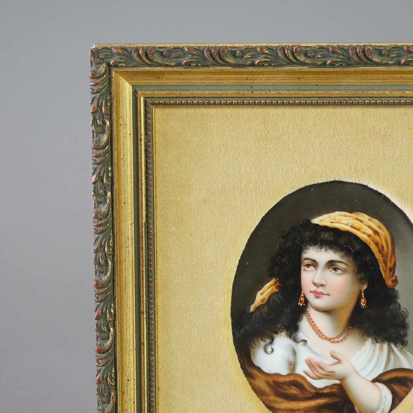 Antique KPM School Portrait Painting on Porcelain of Gypsy Girl Late 19th C In Good Condition For Sale In Big Flats, NY