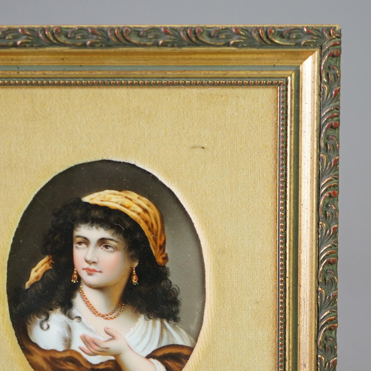 19th Century Antique KPM School Portrait Painting on Porcelain of Gypsy Girl Late 19th C For Sale