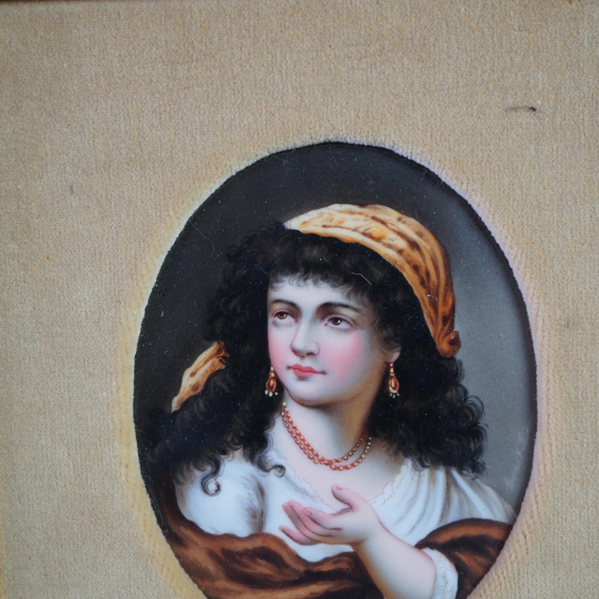 Antique KPM School Portrait Painting on Porcelain of Gypsy Girl Late 19th C For Sale 1