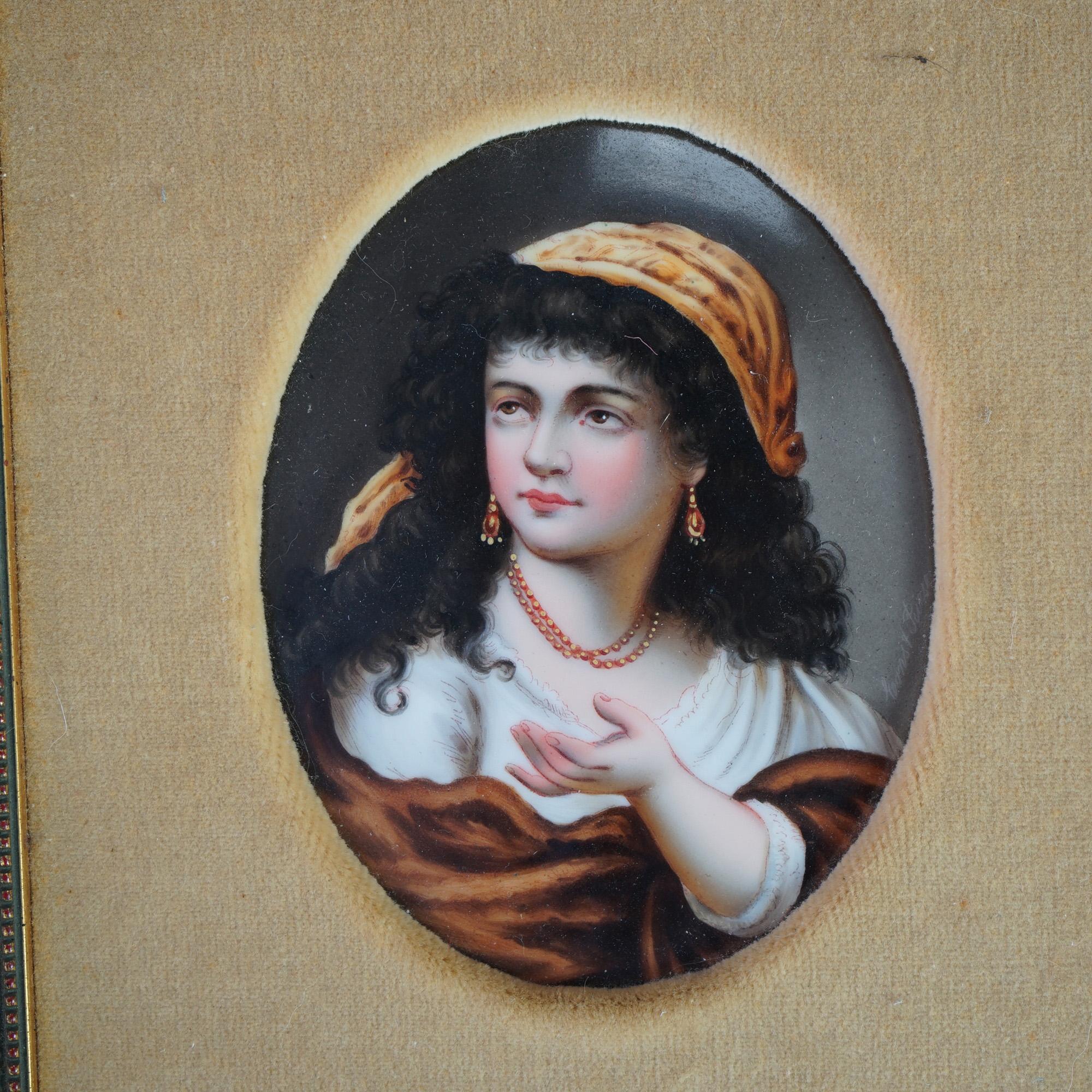 Antique KPM School Portrait Painting on Porcelain of Gypsy Girl Late 19th C For Sale 2