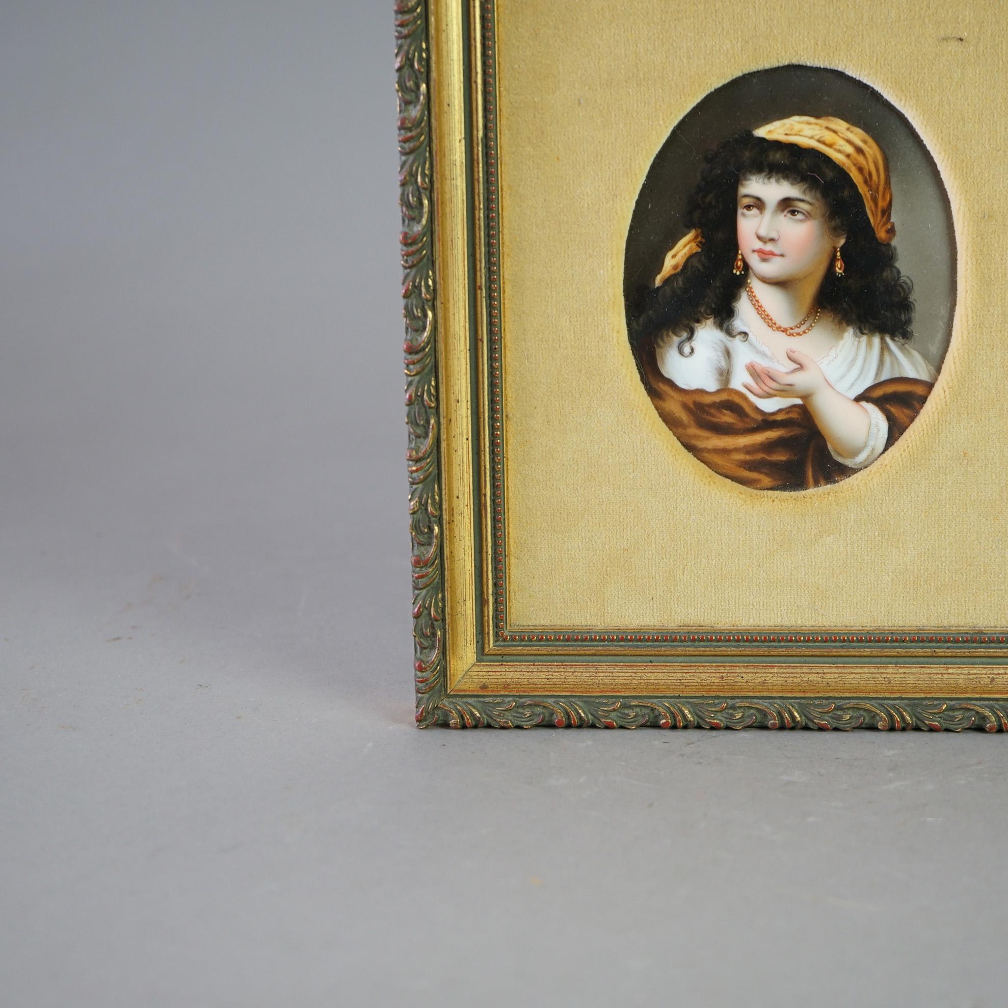 Antique KPM School Portrait Painting on Porcelain of Gypsy Girl Late 19th C For Sale 3