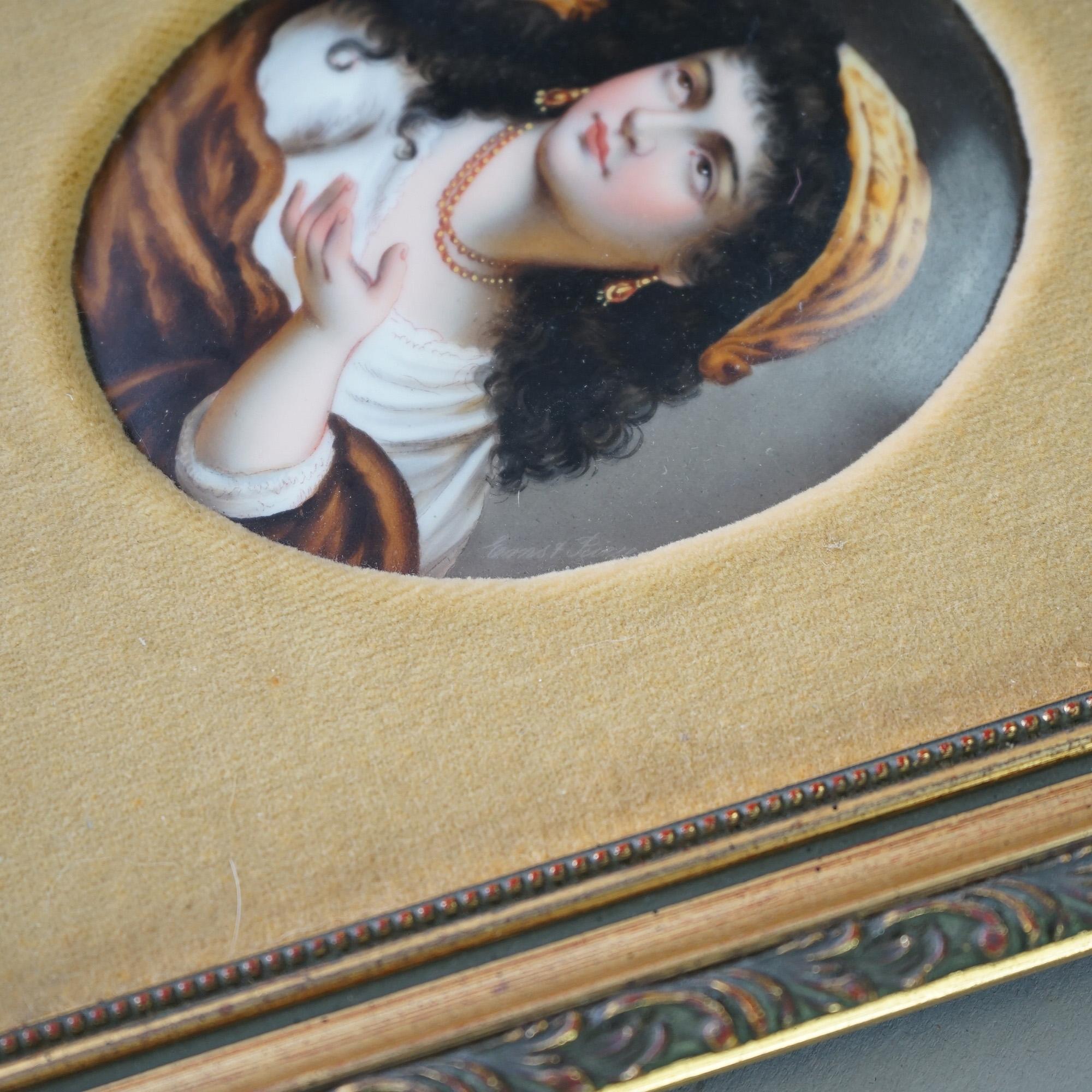 Antique KPM School Portrait Painting on Porcelain of Gypsy Girl Late 19th C For Sale 4