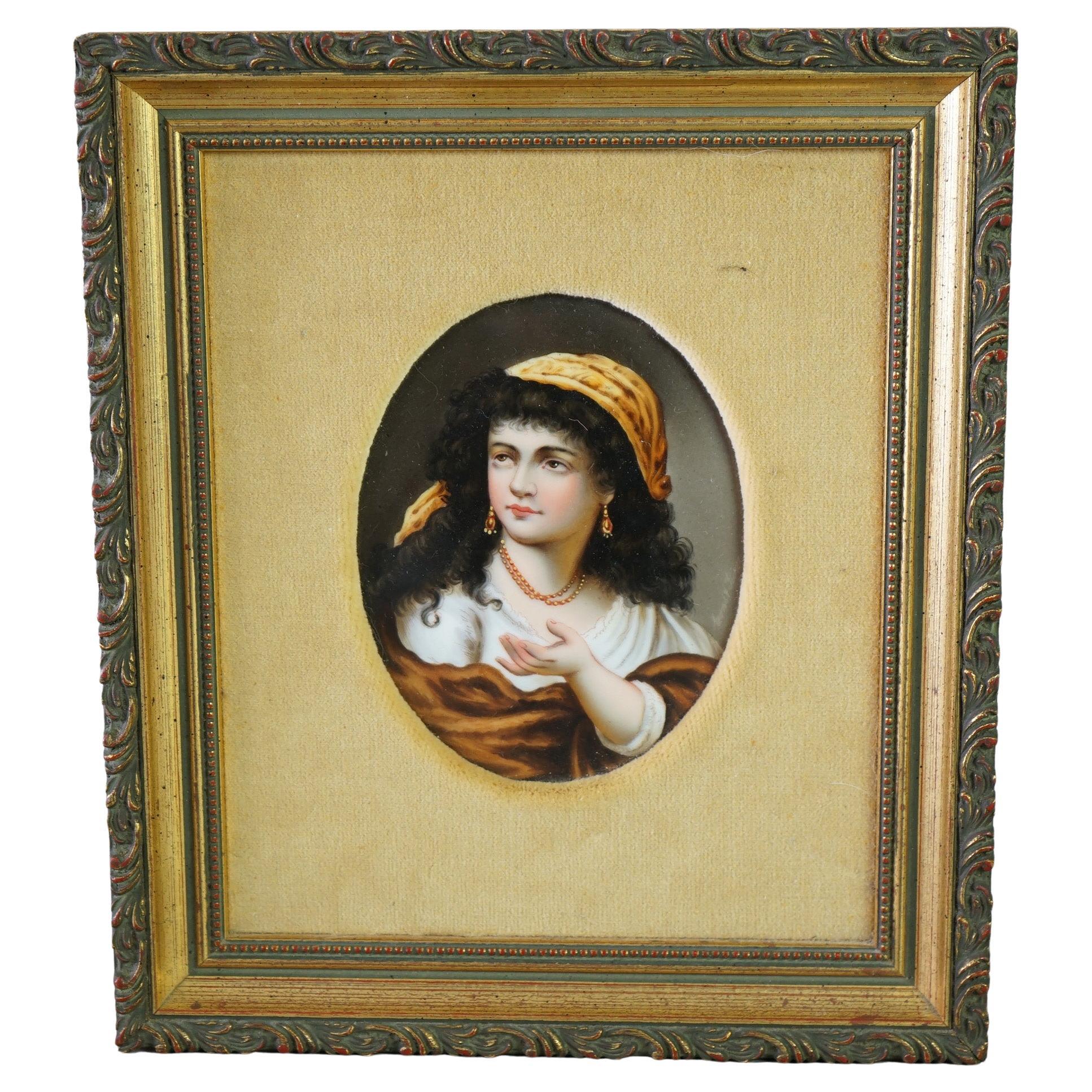 Antique KPM School Portrait Painting on Porcelain of Gypsy Girl Late 19th C For Sale
