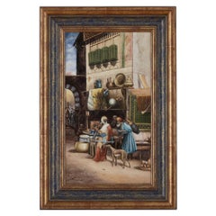 Vintage KPM Style Porcelain Plaque of Orientalist Bazaar Scene