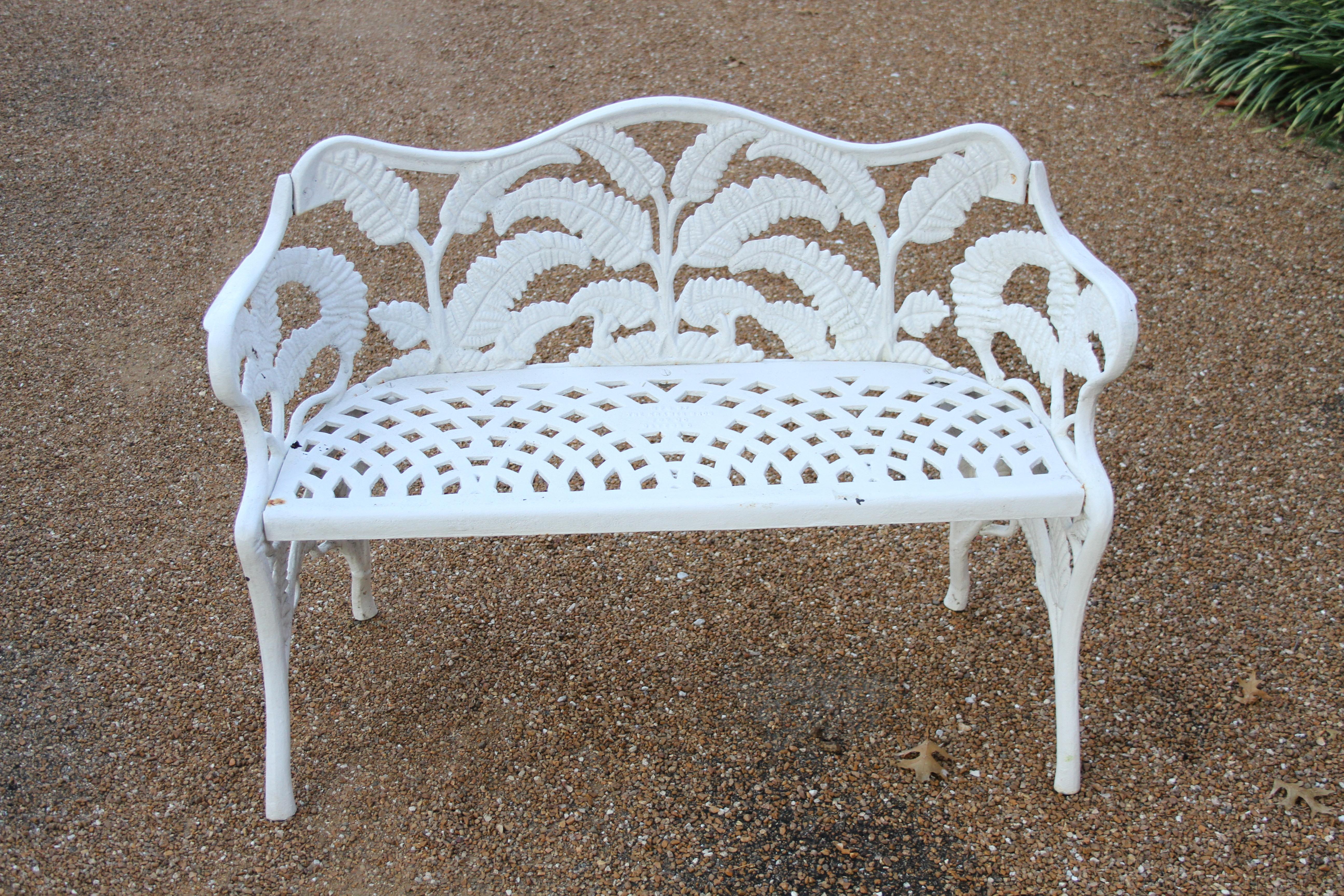 Antique Kramer Brothers Fern Pattern Cast Iron Garden Bench or Settee In Good Condition In St. Louis, MO