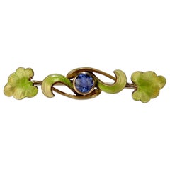 Antique Krementz 14 Karat Gold, Enamel and Sapphire Leaf and Vine ...