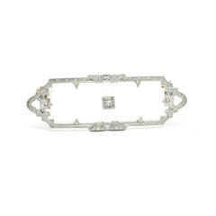 Antike Krementz 14k Gold & Platin Bergkristall w / Diamant eingraviert Bar Brosche