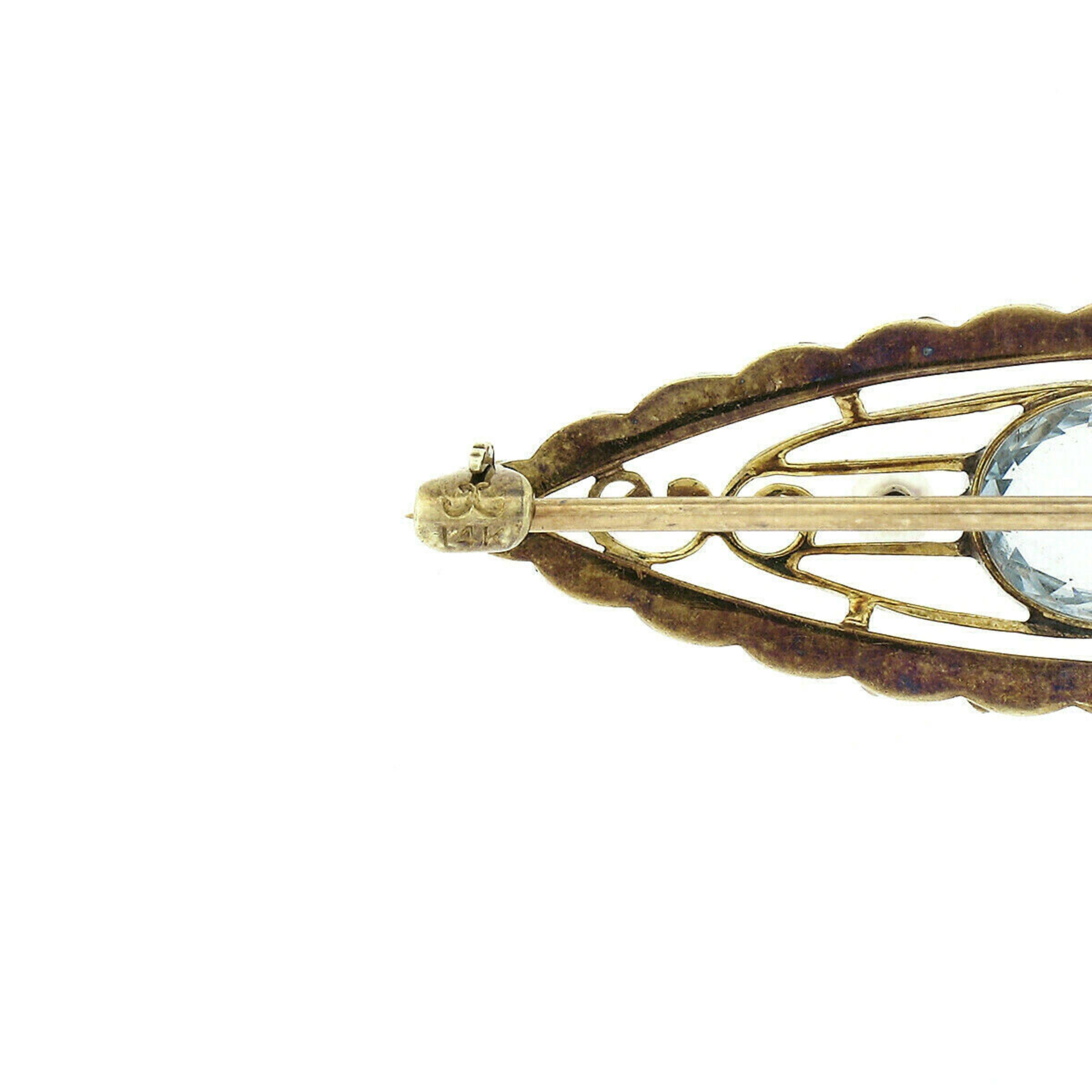 Antike antike Krementz Art Nouveau 14k Gold 1,25ct Aquamarin & Perle Offene Brosche Pin Damen im Angebot