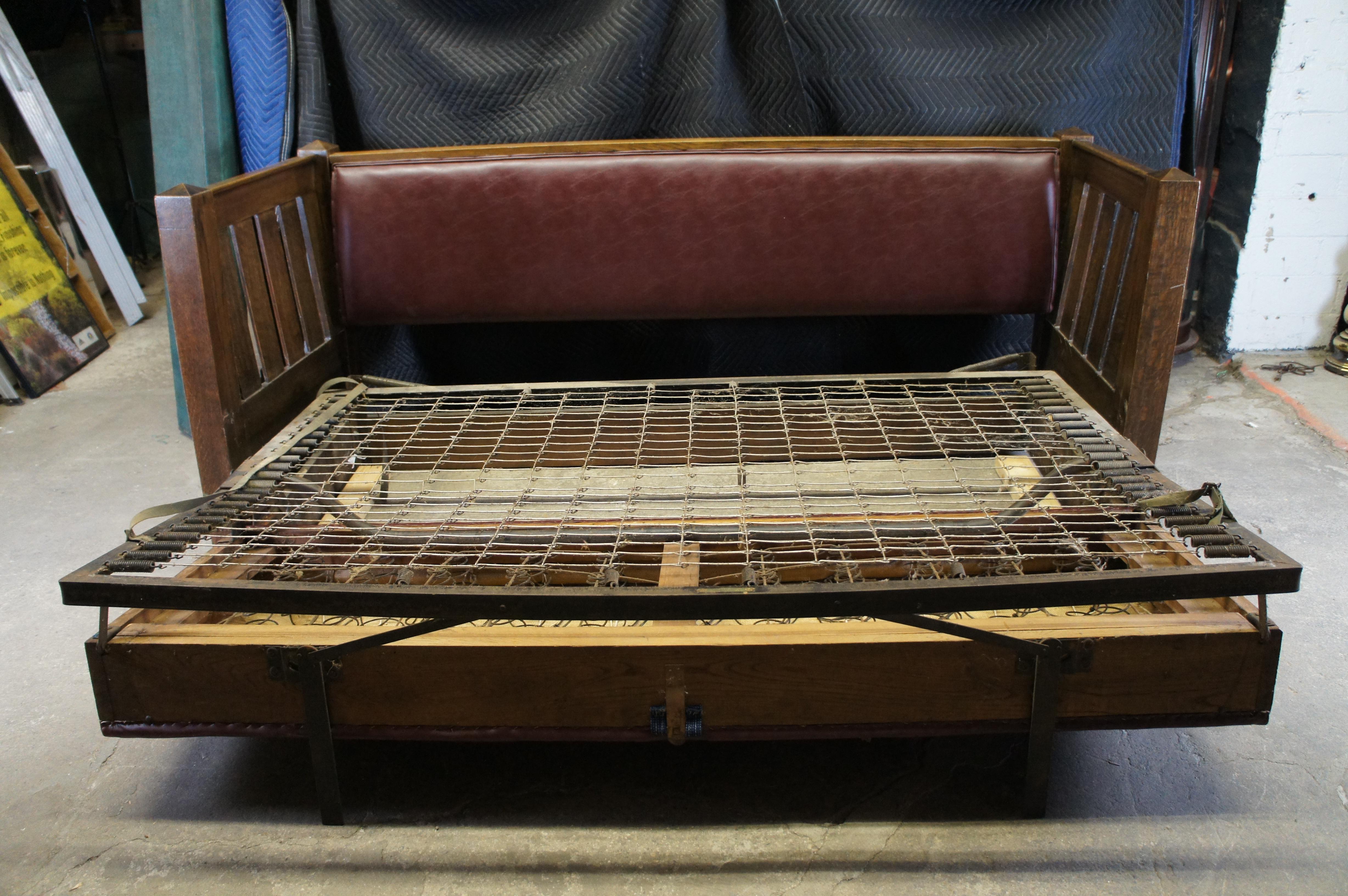 Antiguo Kroehler Mission Quartersawn Roble Sofá Sofá Cama Unifold Davenport en venta 2
