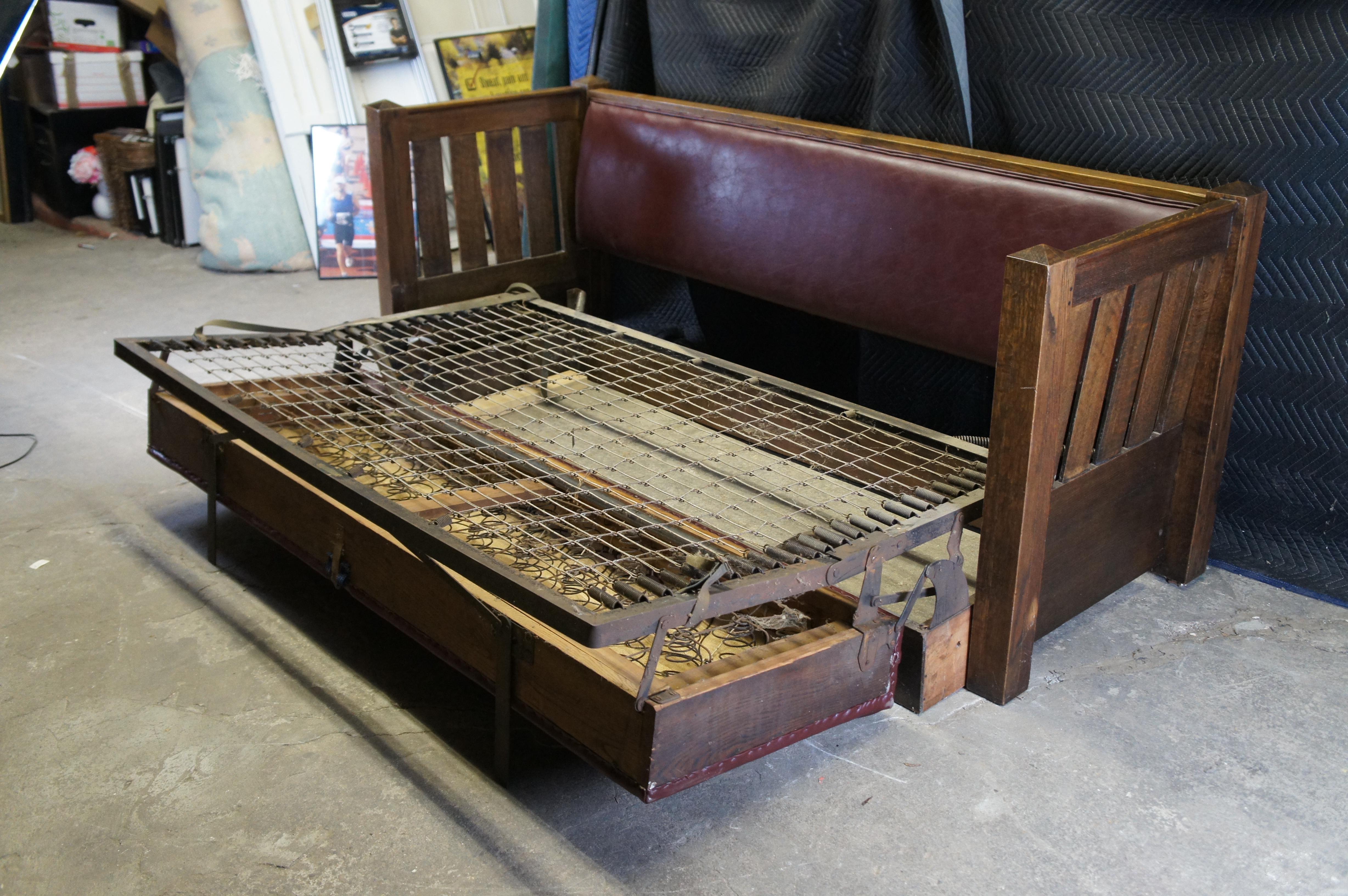 Antiguo Kroehler Mission Quartersawn Roble Sofá Sofá Cama Unifold Davenport en venta 3