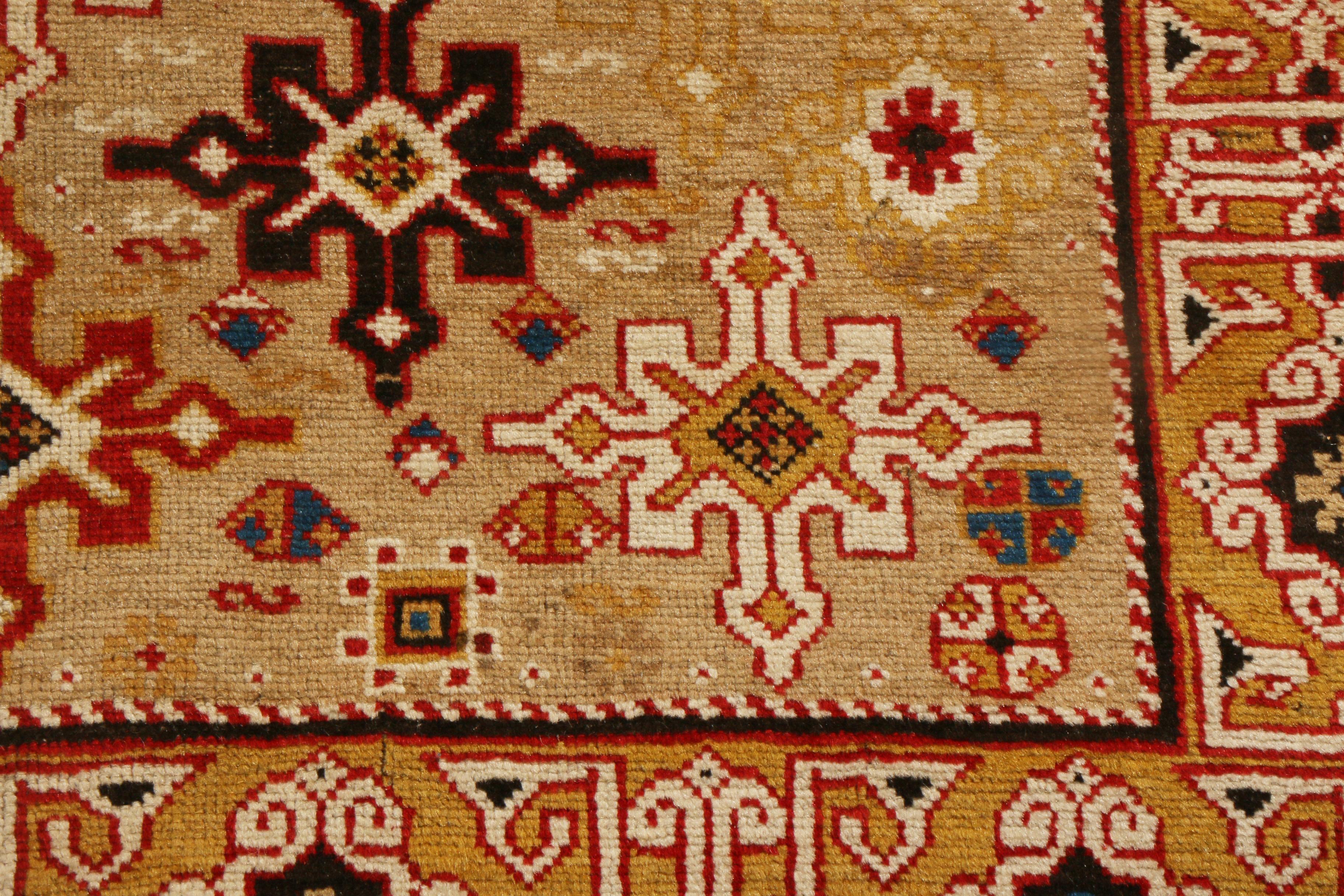 Late 19th Century Antique Kuba Beige & Golden-Yellow Wool Runner Geometric Pattern by Rug & Kilim For Sale