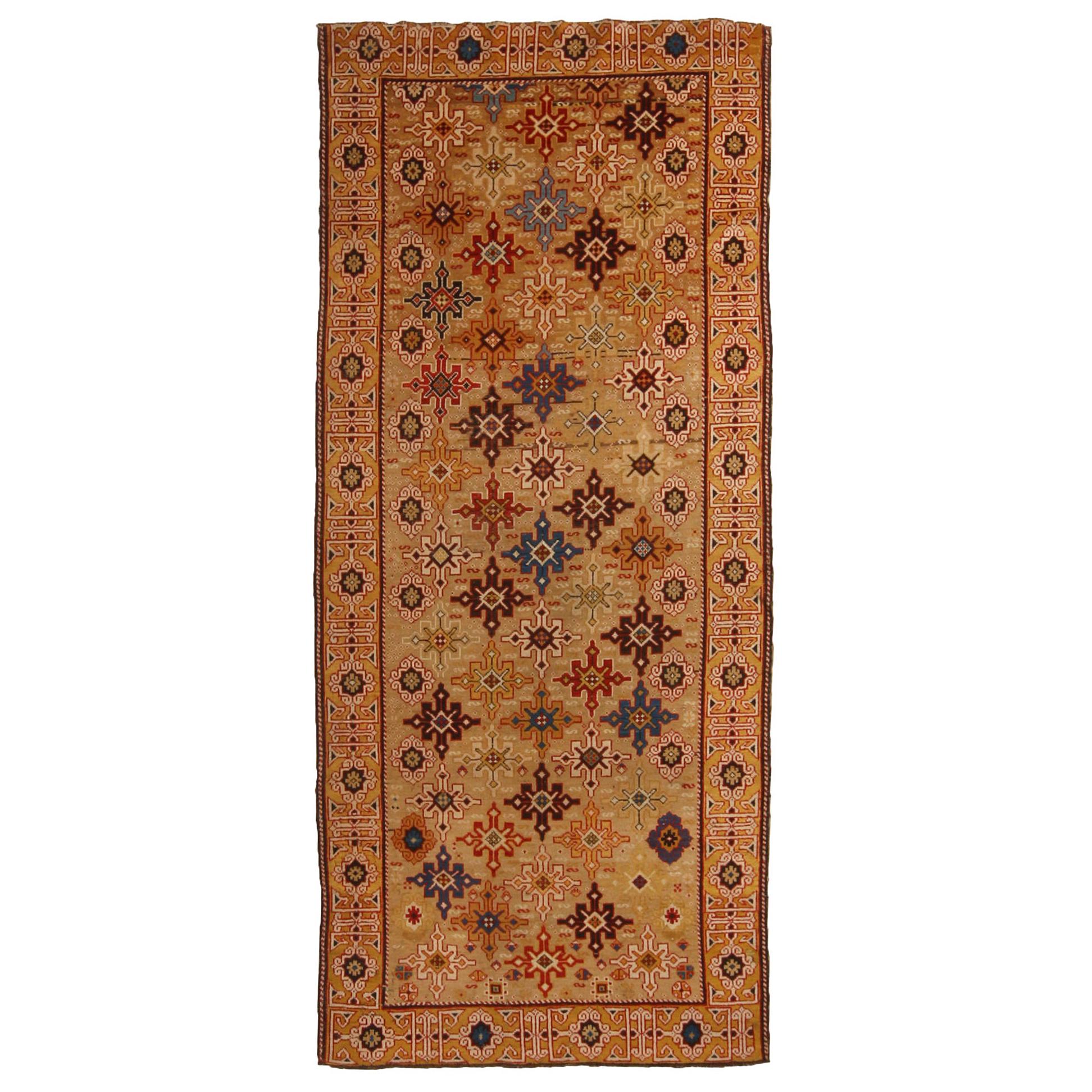 Antique Lori Geometric Red and Beige Wool Runner For Sale at 1stDibs