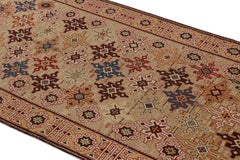 Antique Kuba Beige & Golden-Yellow Wool Runner Geometric Pattern by Rug & Kilim