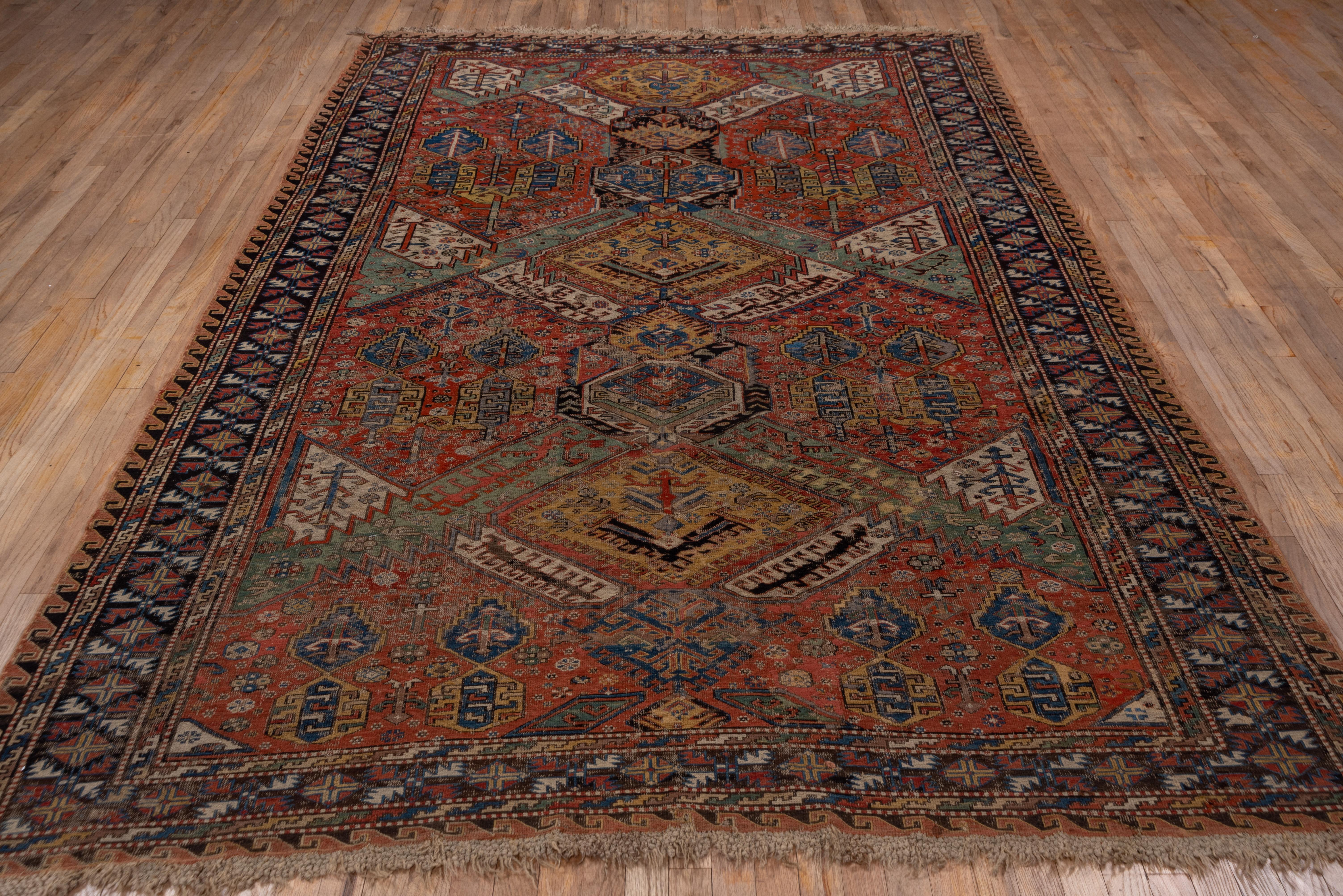 Hand-Woven Antique Kuba Caucasian Sumak Carpet, Late 19th Century Handwoven, Colorful For Sale
