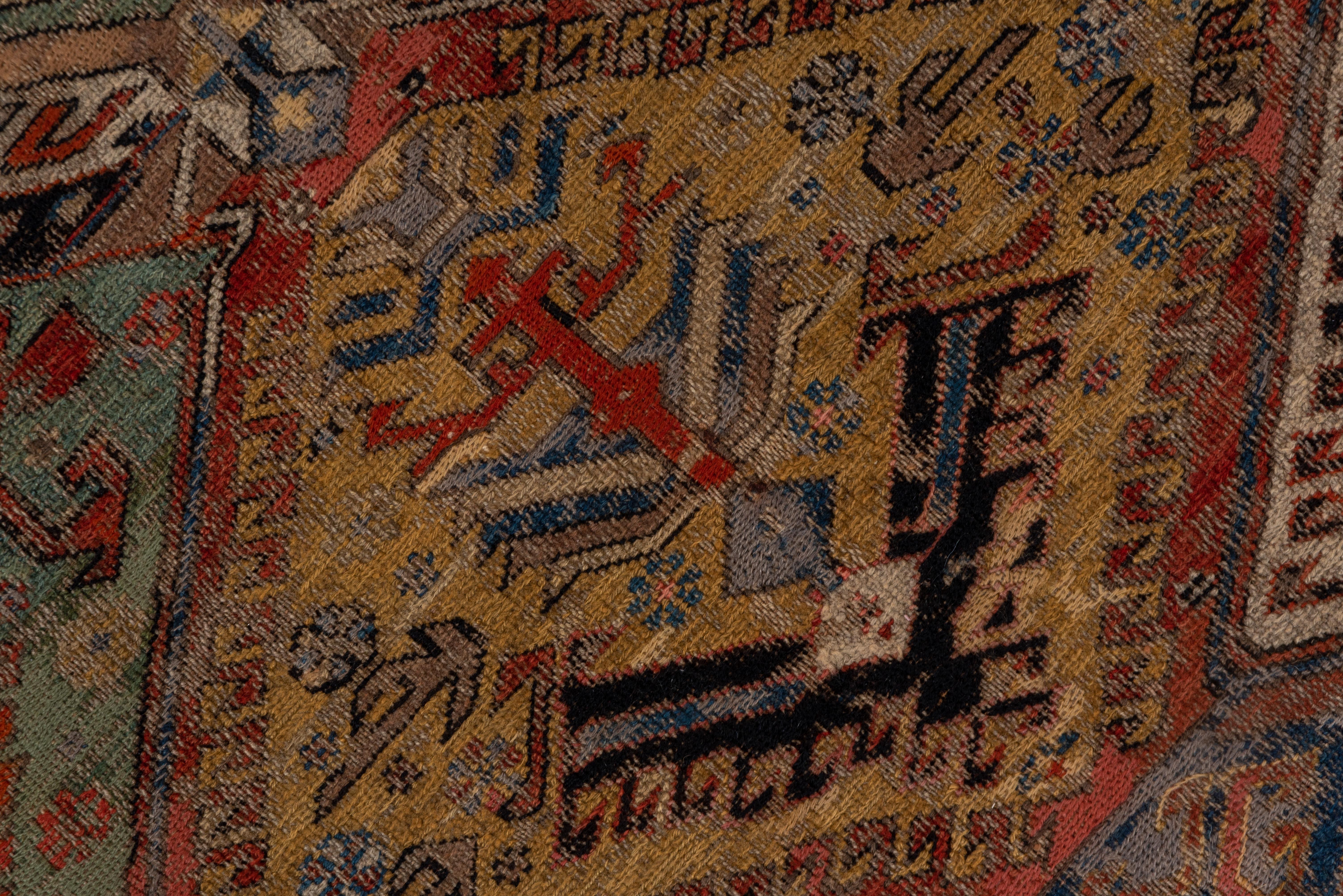Wool Antique Kuba Caucasian Sumak Carpet, Late 19th Century Handwoven, Colorful For Sale
