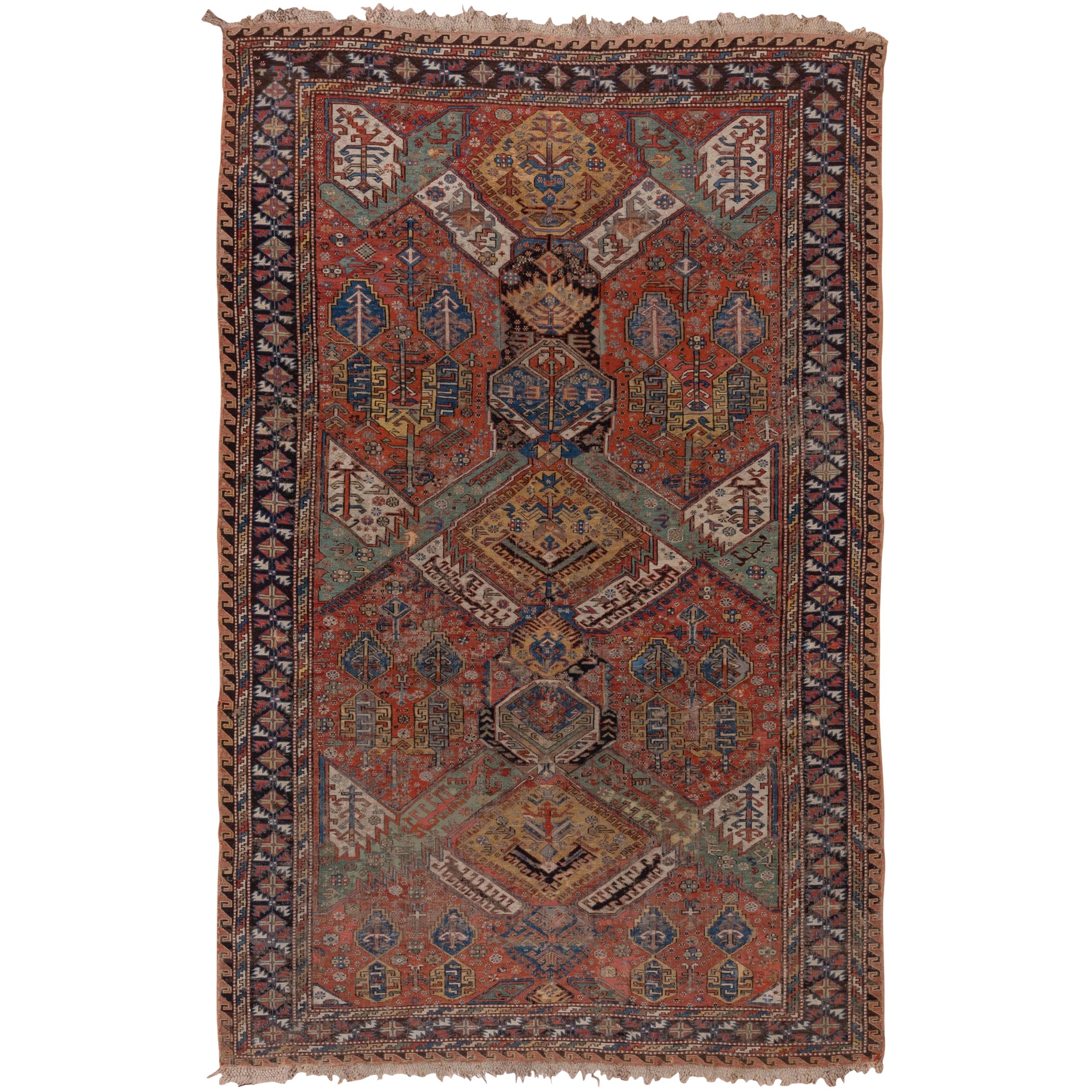 Antique Kuba Caucasian Sumak Carpet, Late 19th Century Handwoven, Colorful For Sale