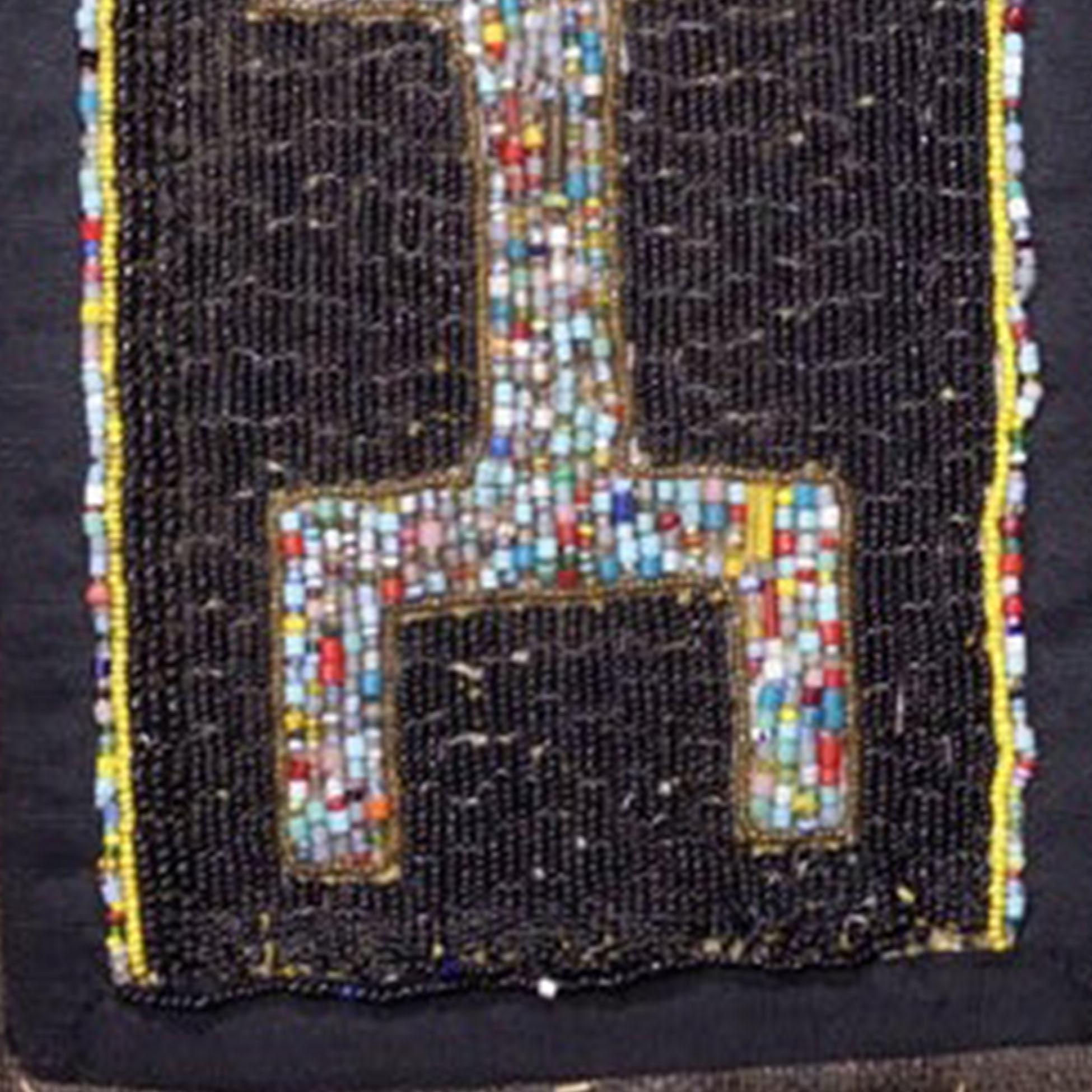 American Antique Kuba Cloth with Antique Yourba Beading Pillow For Sale