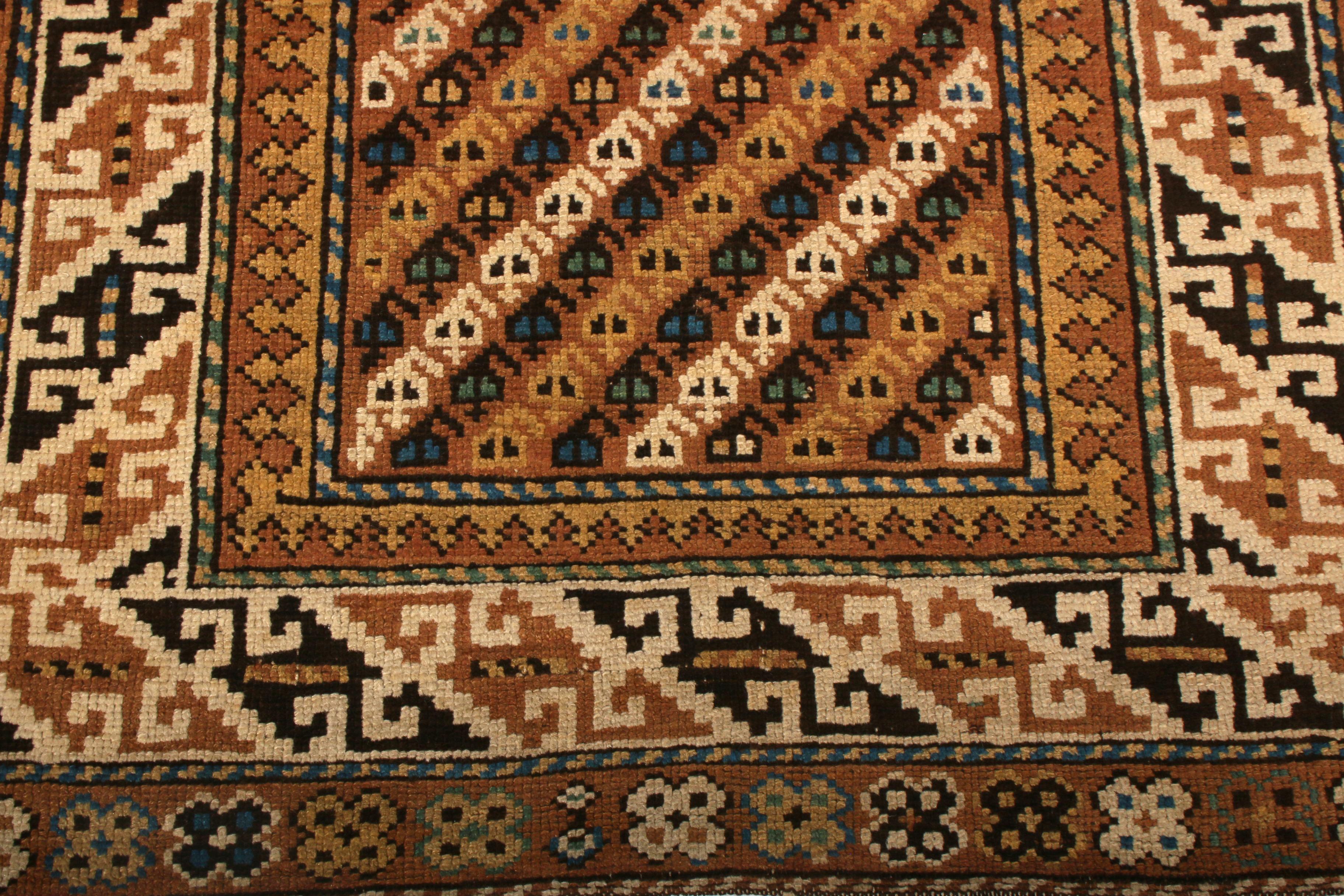 Tribal Antique Kuba Geometric Beige Brown Traditional Wool Rug