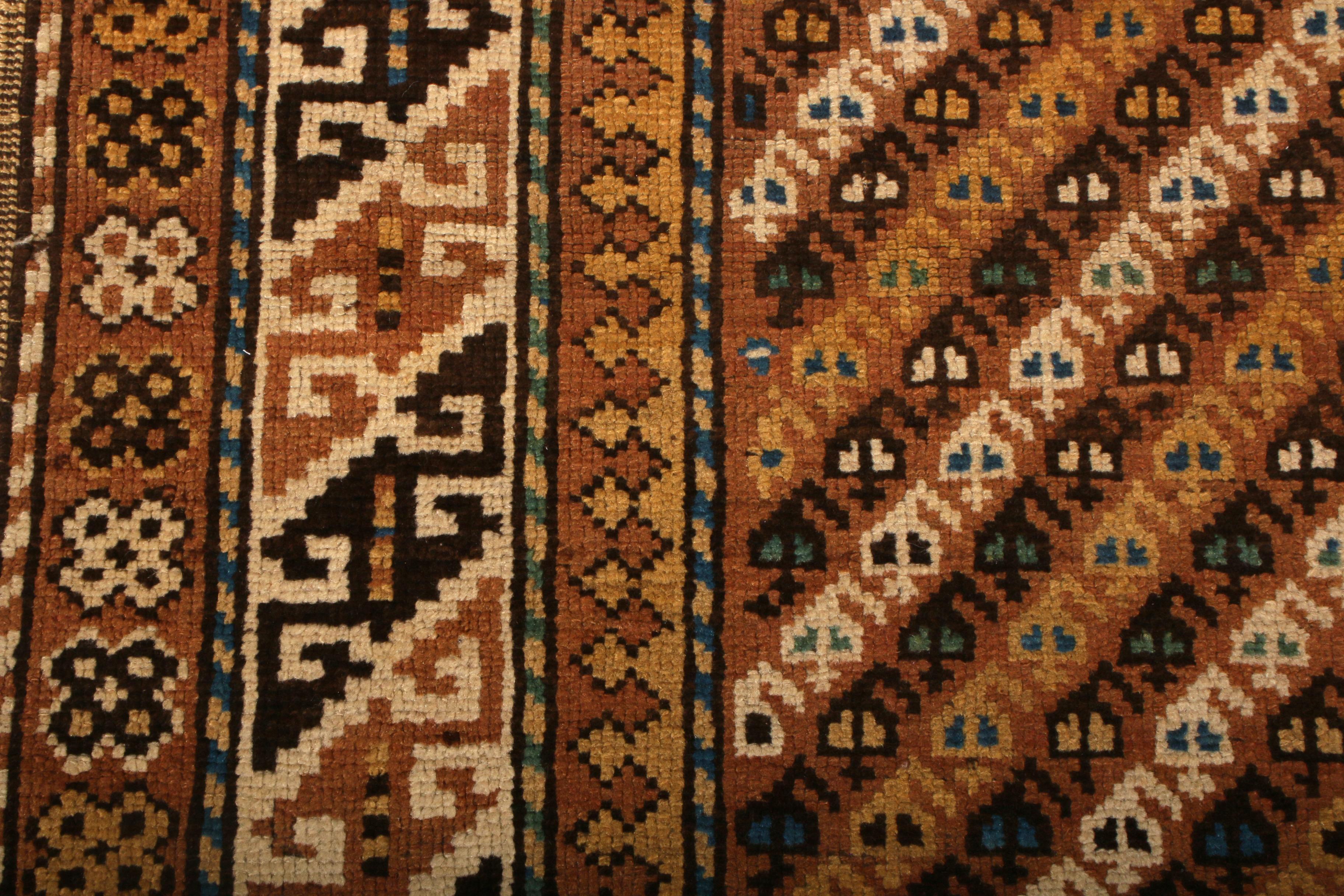 Russian Antique Kuba Geometric Beige Brown Traditional Wool Rug