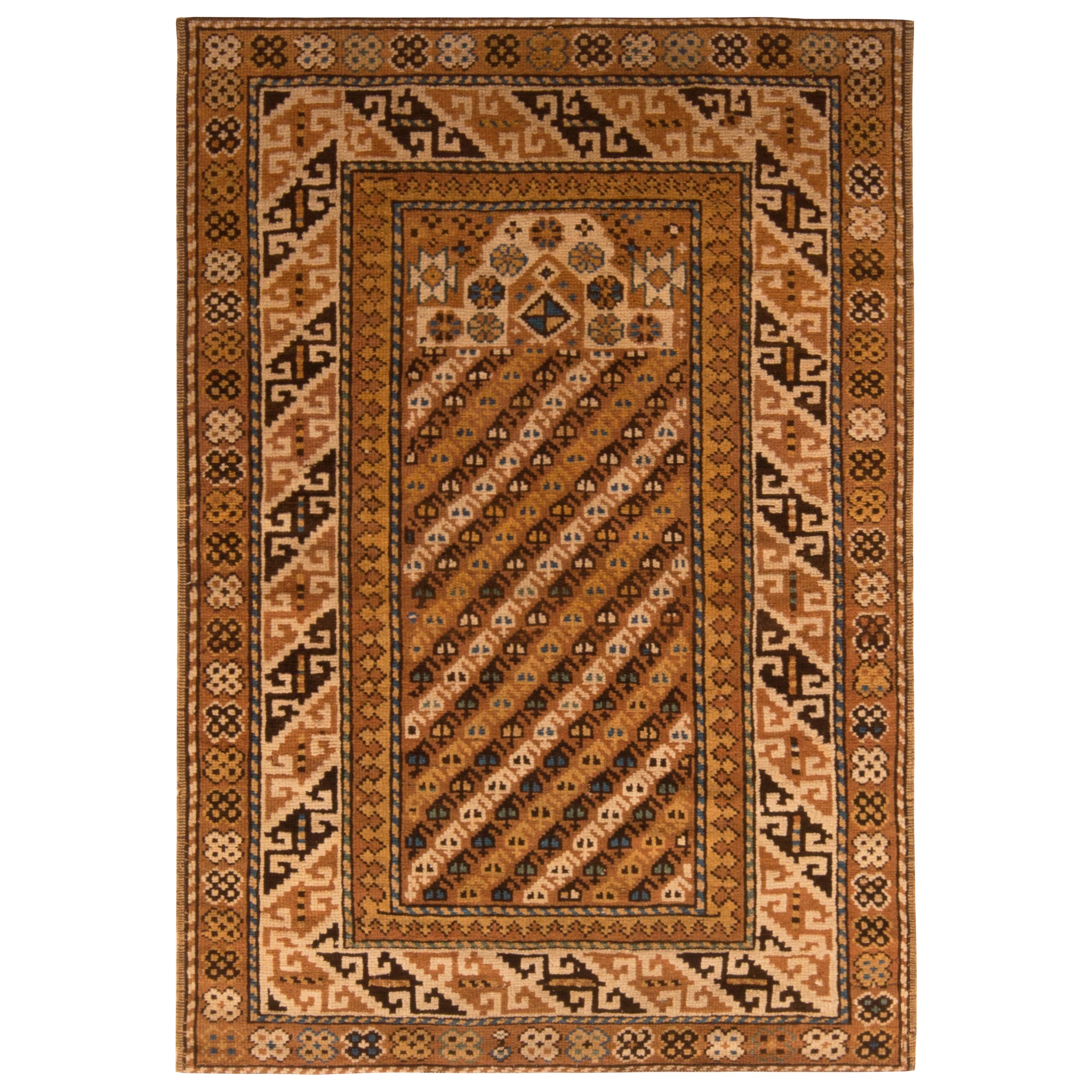 Antique Kuba Geometric Beige Brown Traditional Wool Rug