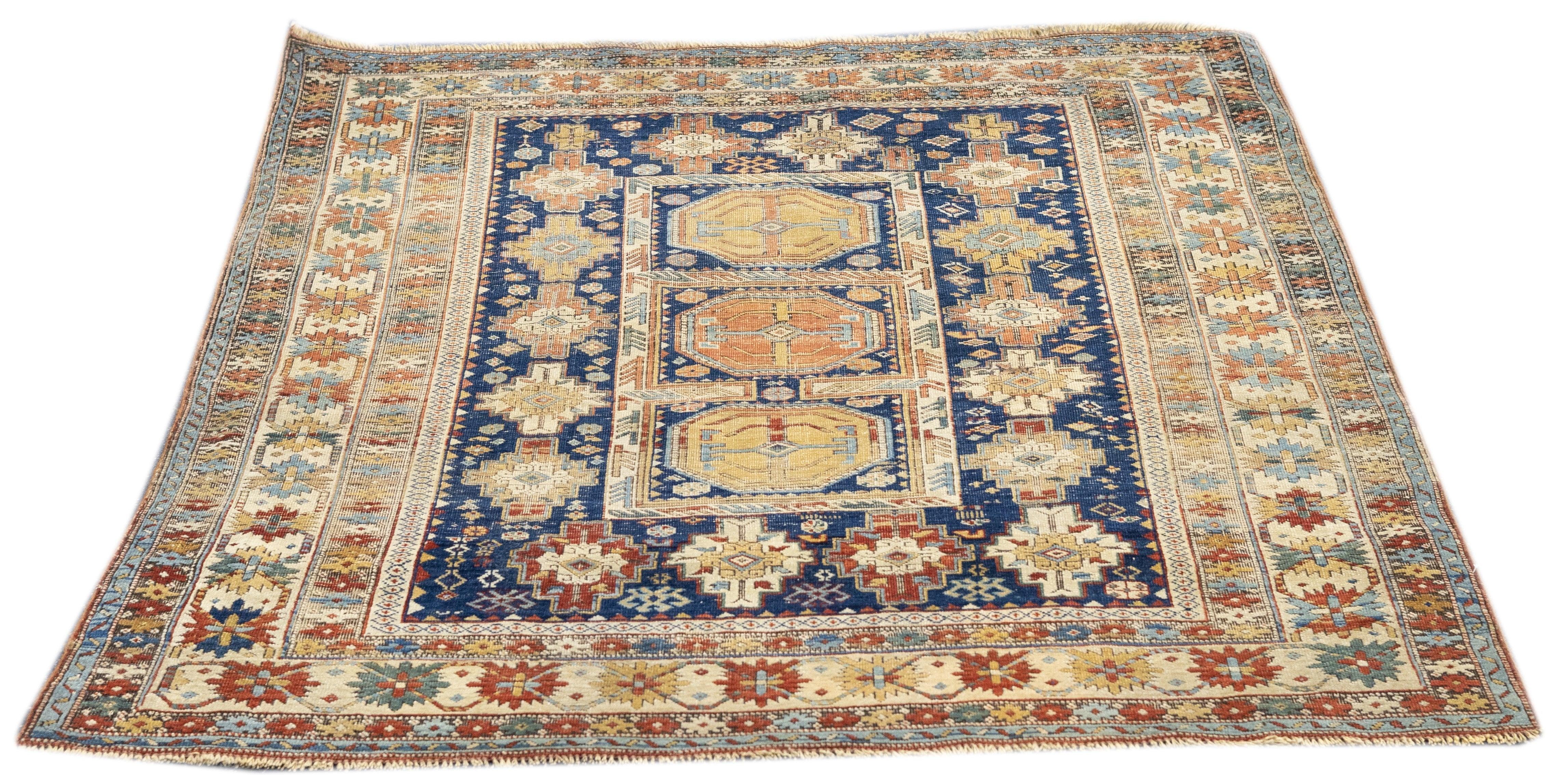 Wool Antique Kuba Rug 3'10'' x 4'5'' For Sale
