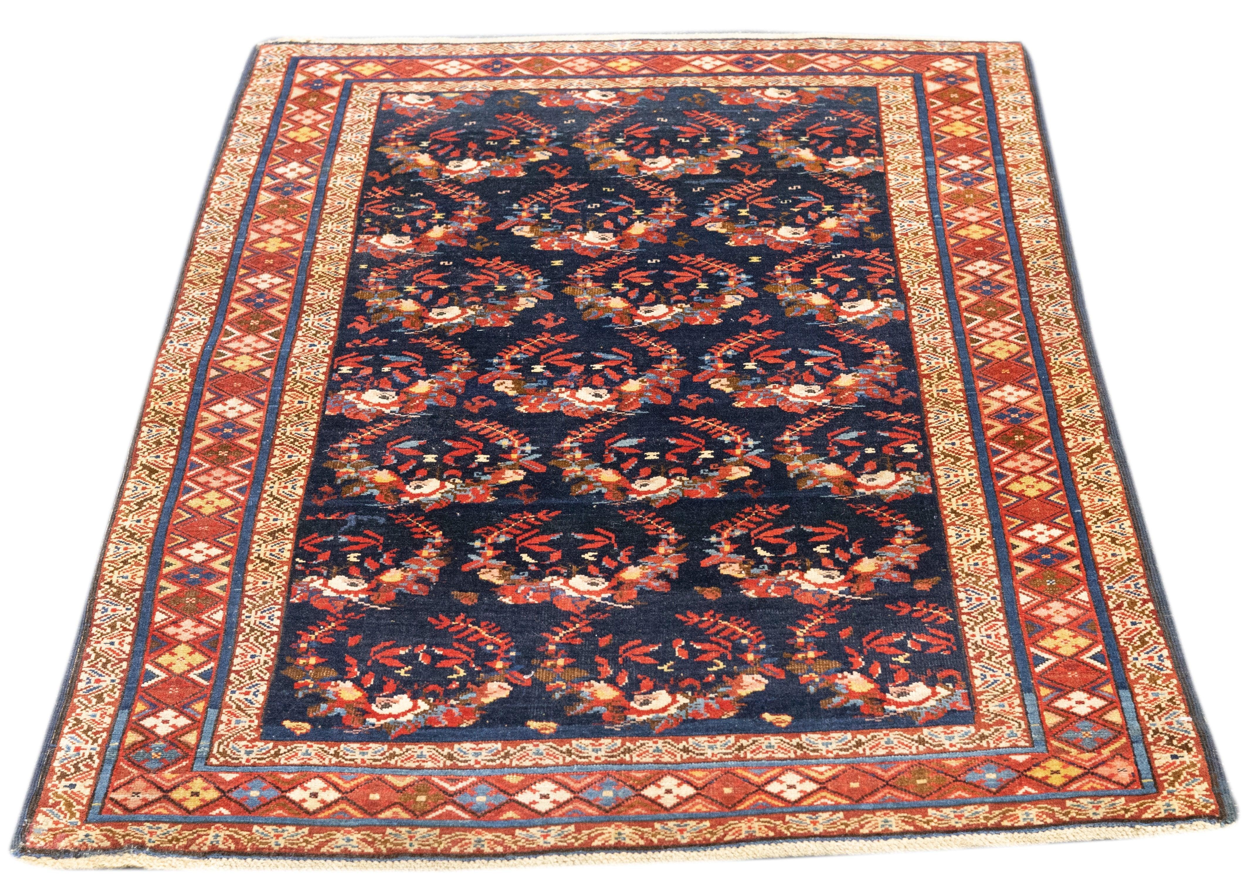 XIXe siècle Tapis Kuba ancien de 3'2'' x 4'9'' cm en vente
