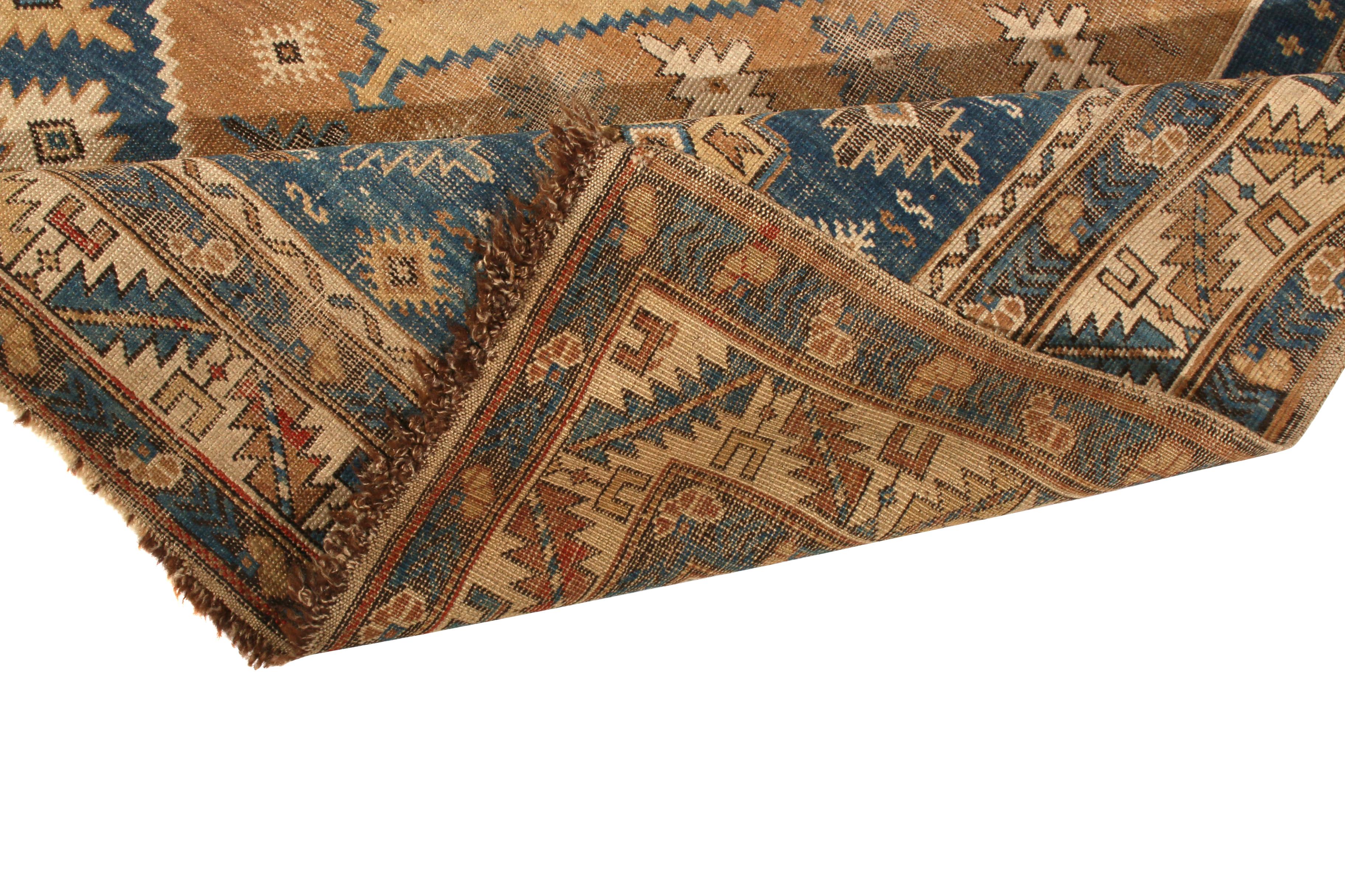 Hand-Knotted Antique Kuba Rug Beige Brown Blue Medallion Style Pattern by Rug & Kilim