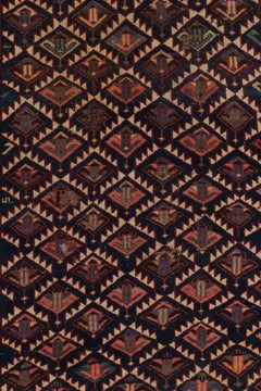 Antique Kuba Rug in Beige-Brown with Tribal Geometric Patterns - Rug & Kilim