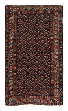 Antique Kuba Rug in Beige-Brown with Tribal Geometric Patterns - Rug & Kilim