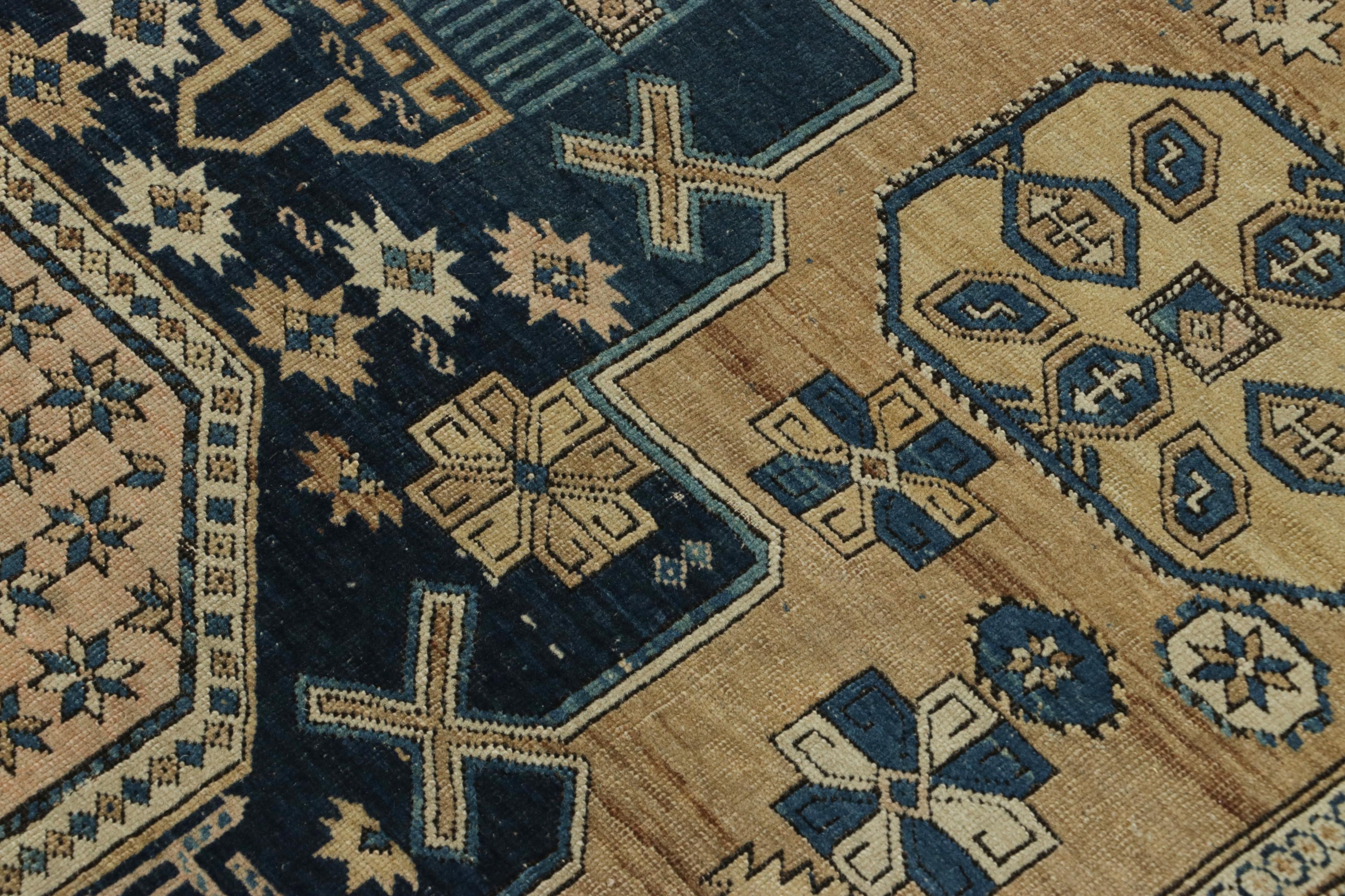 Hand-knotted in wool and originating from Russia circa 1910-1920, this 4x5 antique rug of Kuba provenance is the latest addition to our Antique collections.

On the Design: 

Admirers of the craft may appreciate this very special antique rug for