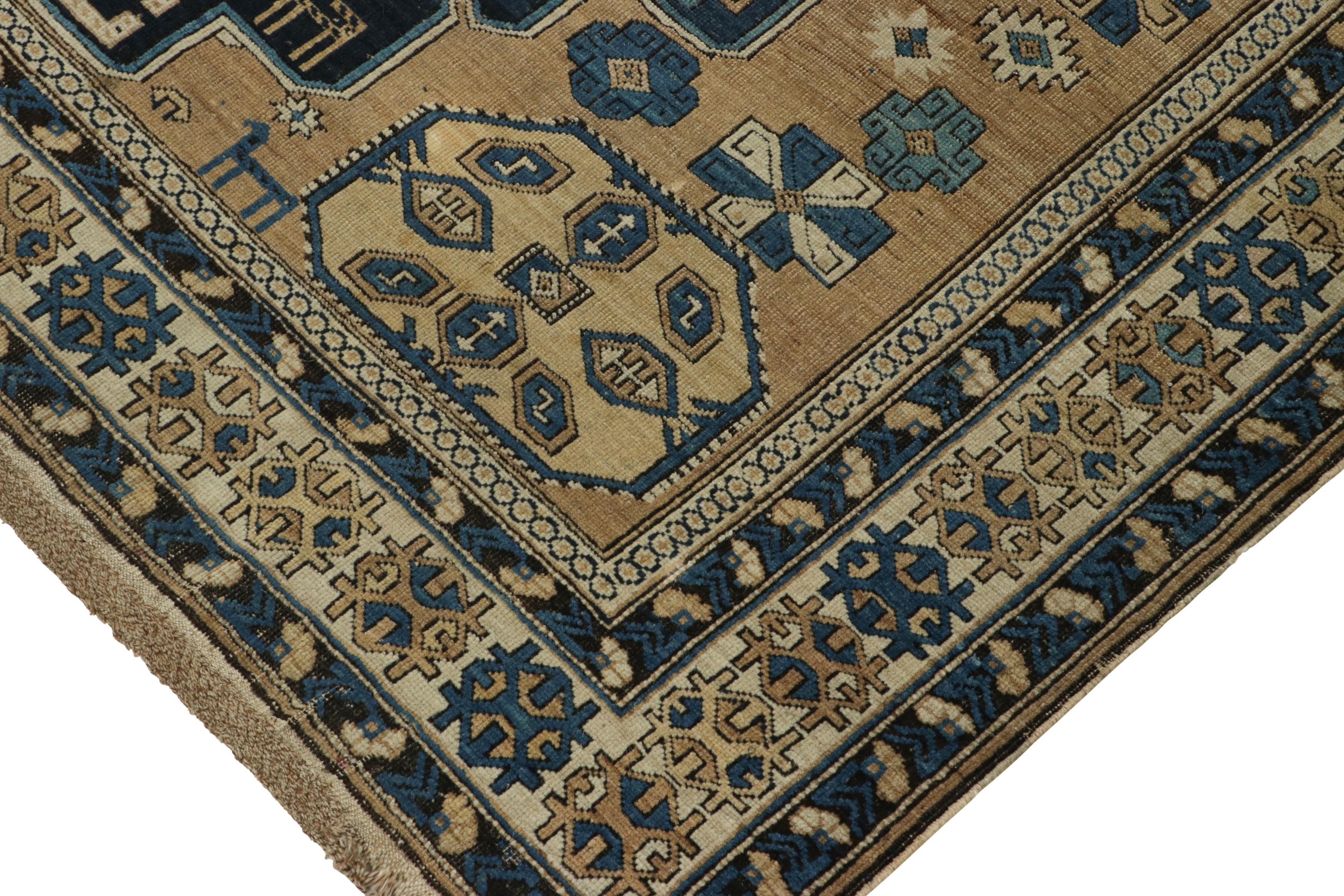 Early 20th Century Antique Kuba Rug in Blue and Beige with Geometric Medallion - Rug & Kilim For Sale