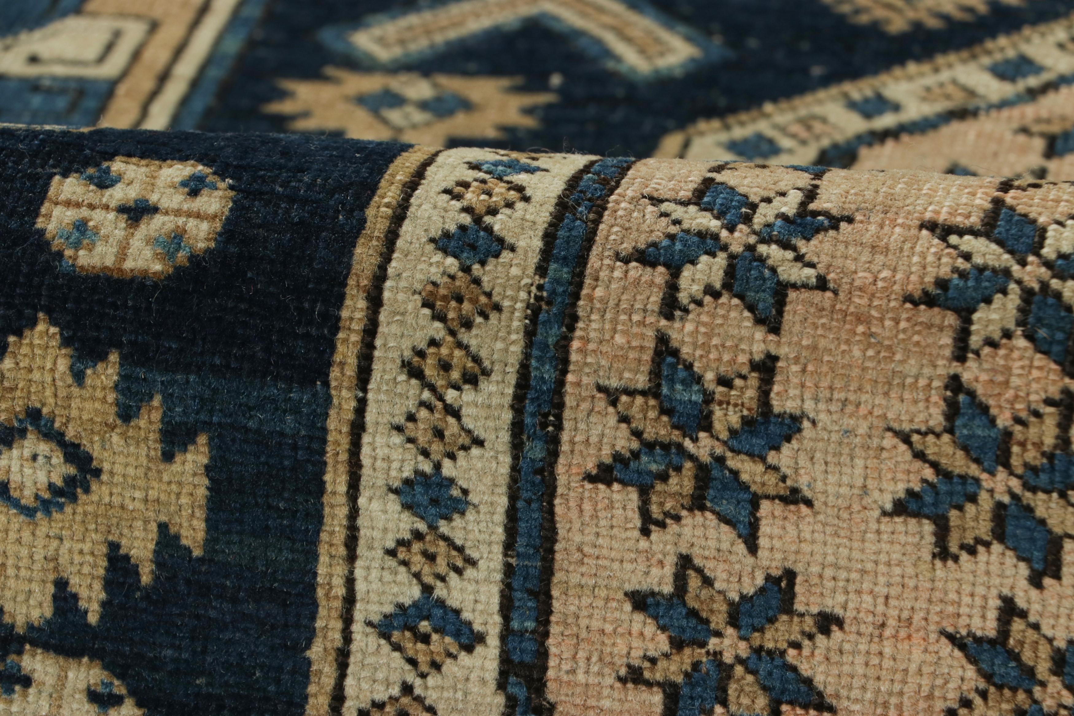 Antique Kuba Rug in Blue and Beige with Geometric Medallion - Rug & Kilim For Sale 1