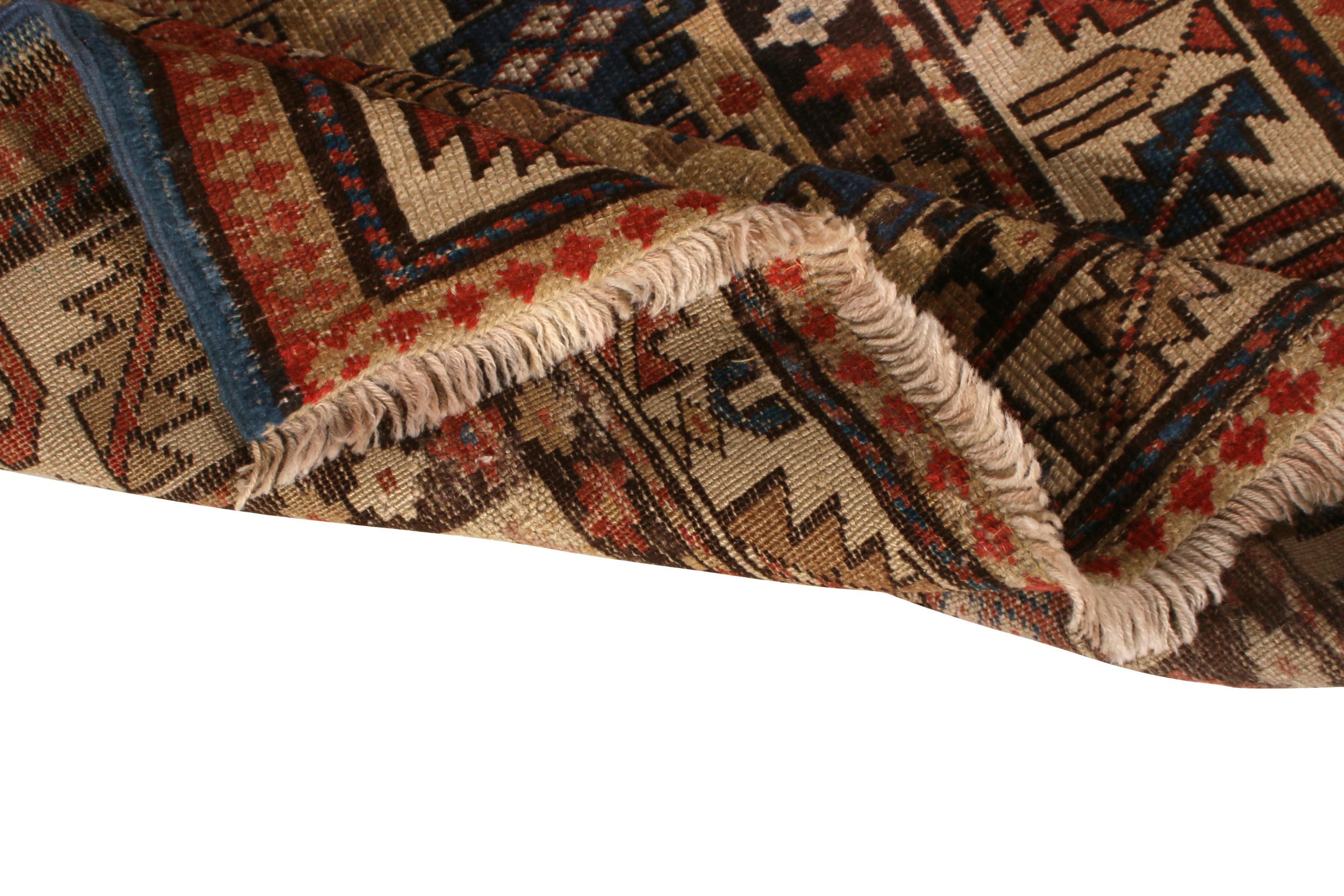 Hand-Knotted Antique Kuba Rug Transitional Beige-Brown Geometric Pattern by Rug & Kilim