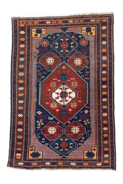 Antique Kuba Rug with Medieval Blue and Sangria Tones
