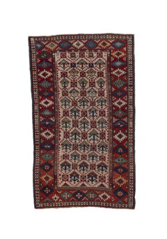Antique Kuba Rug with Red Border and Diamond Design