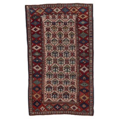 Antique Kuba Rug with Red Border and Diamond Design