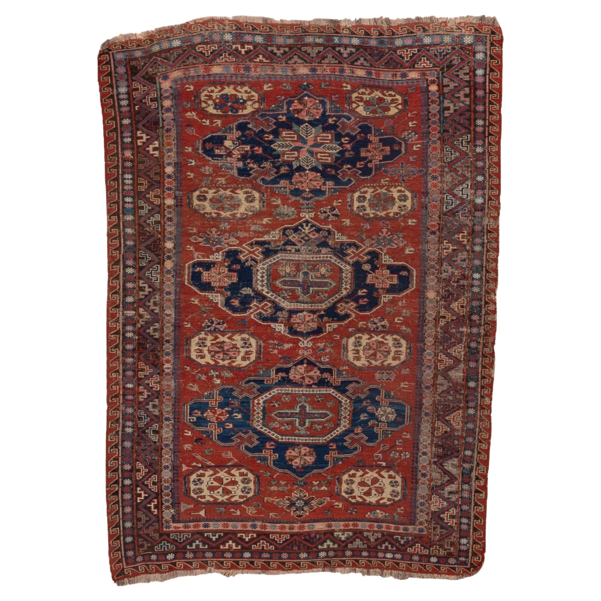 Antique Kuba Rug with Red Field with Rosette Design