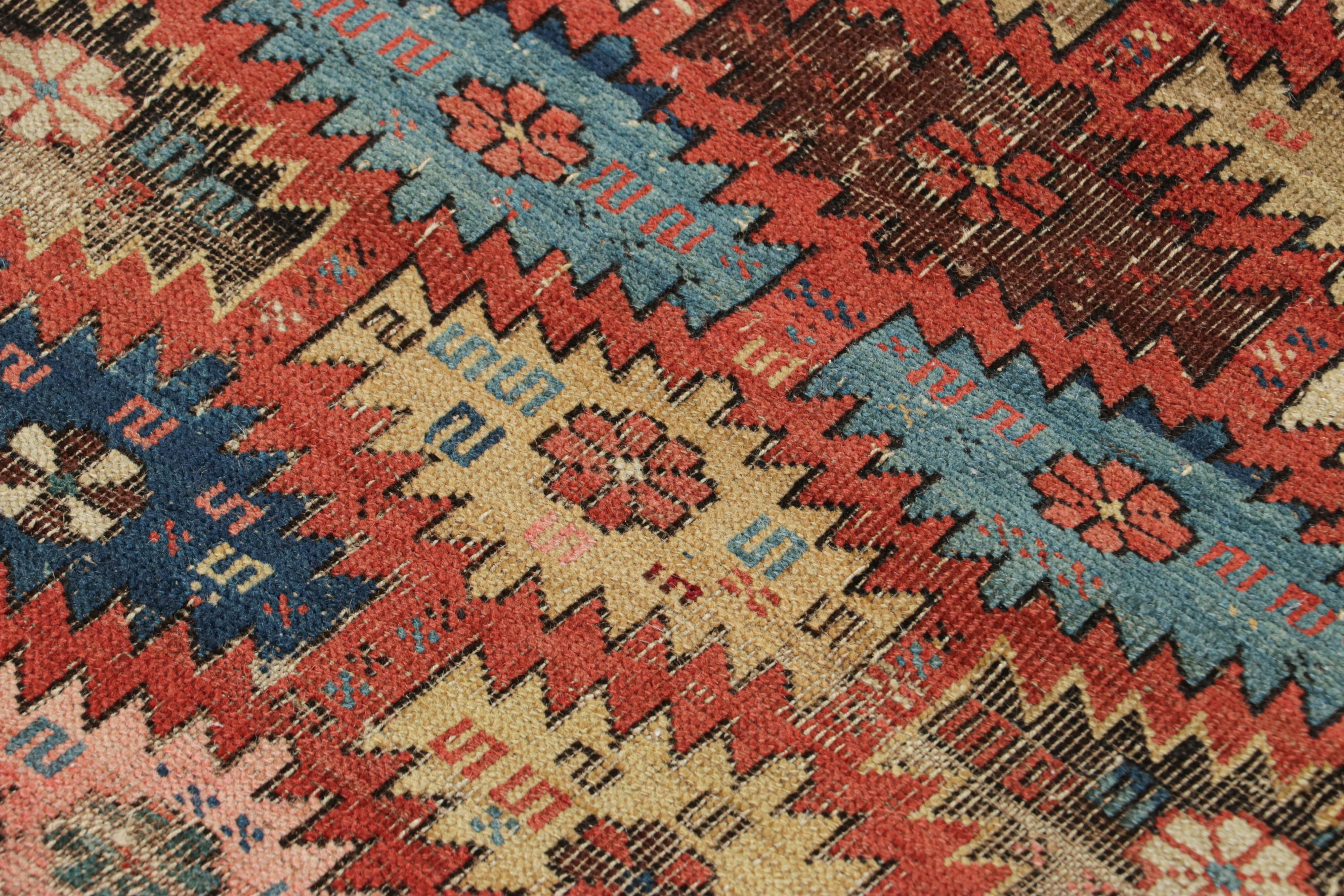 Hand-knotted in wool and originating circa 1840-1850, this 3x5 antique Caucasian rug is among the most intriguing Kuba tribal rugs added to Rug & Kilim’s collection of the provenance. 

On the Design: 

This antique Kuba runner rug recaptures the