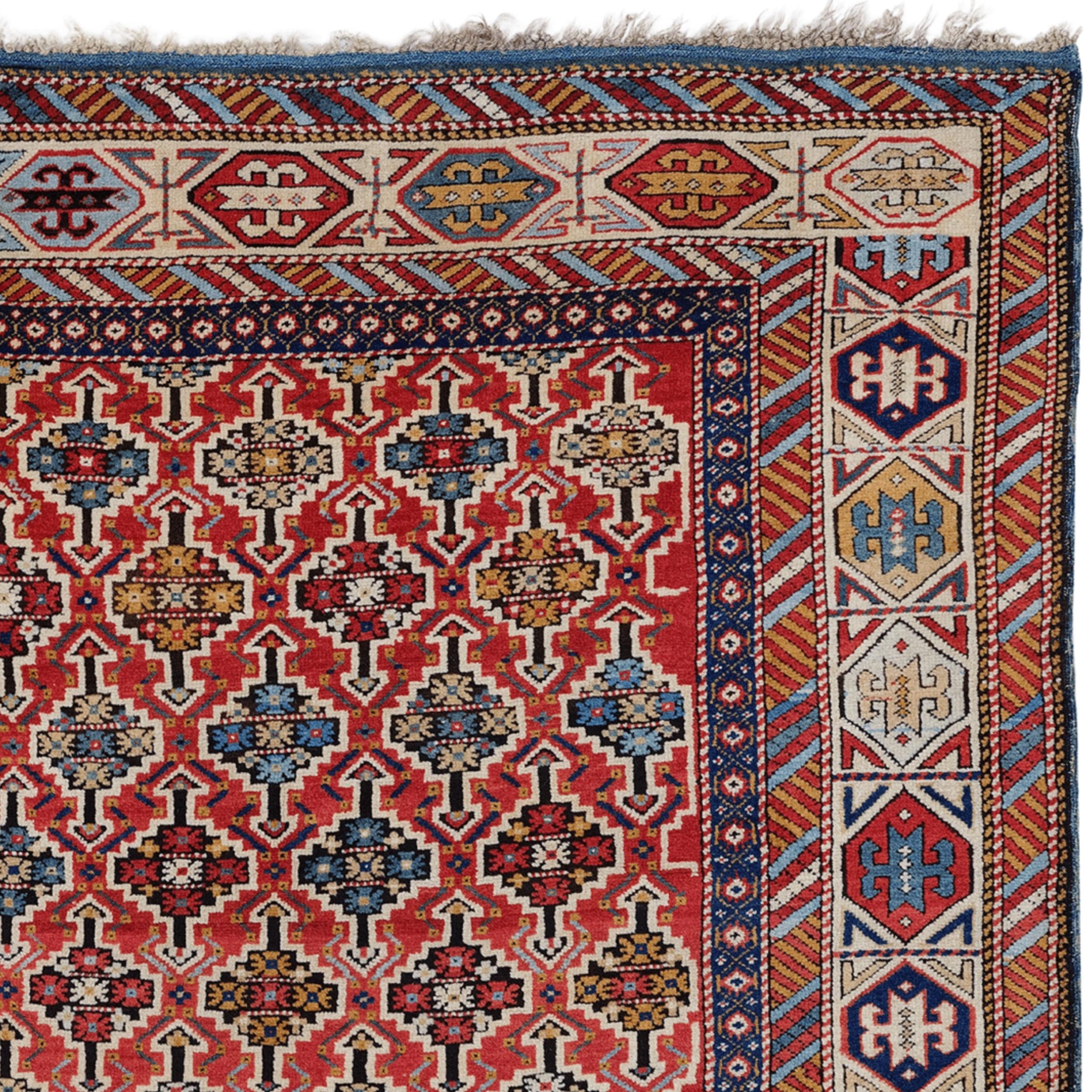 Annodato a mano Tappeto Kuba Shirvan antico - metà del XIX secolo in vendita