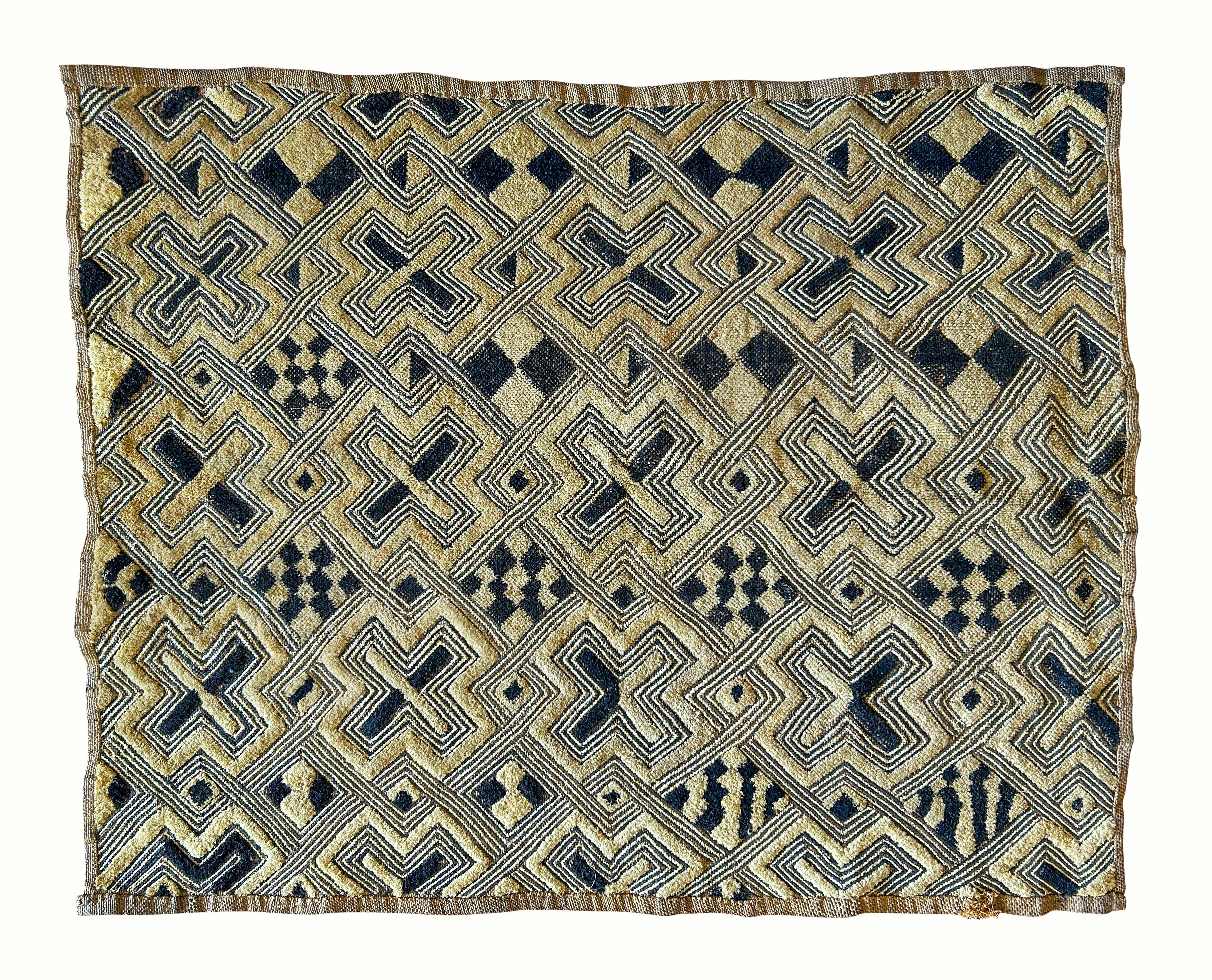 Tribal Antique Kuba Shoowa Cut-Pile & Embroidered Cloth, DR Congo For Sale