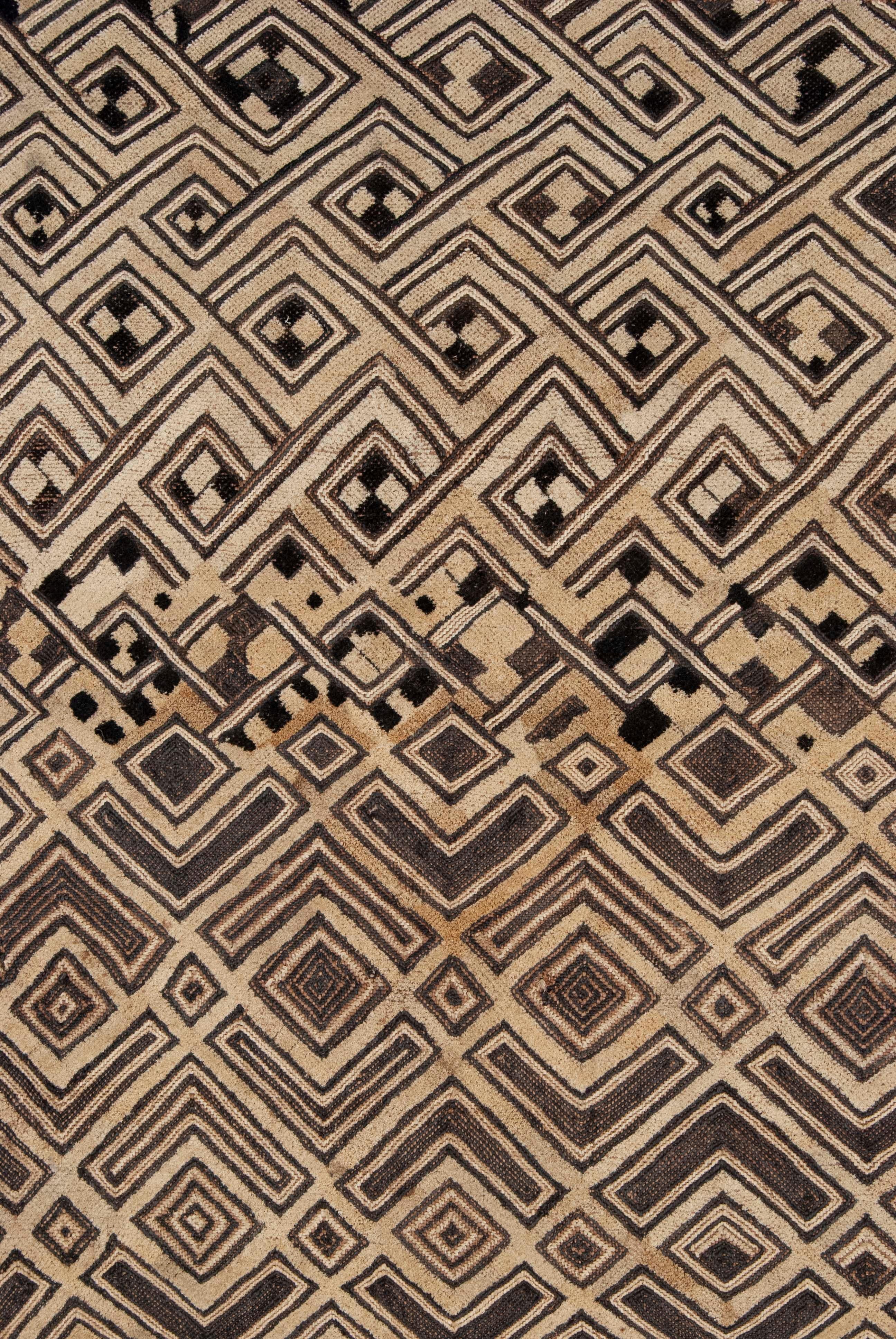 Congolese Antique Kuba Shoowa Cut-Pile & Embroidered Cloth, DR Congo For Sale