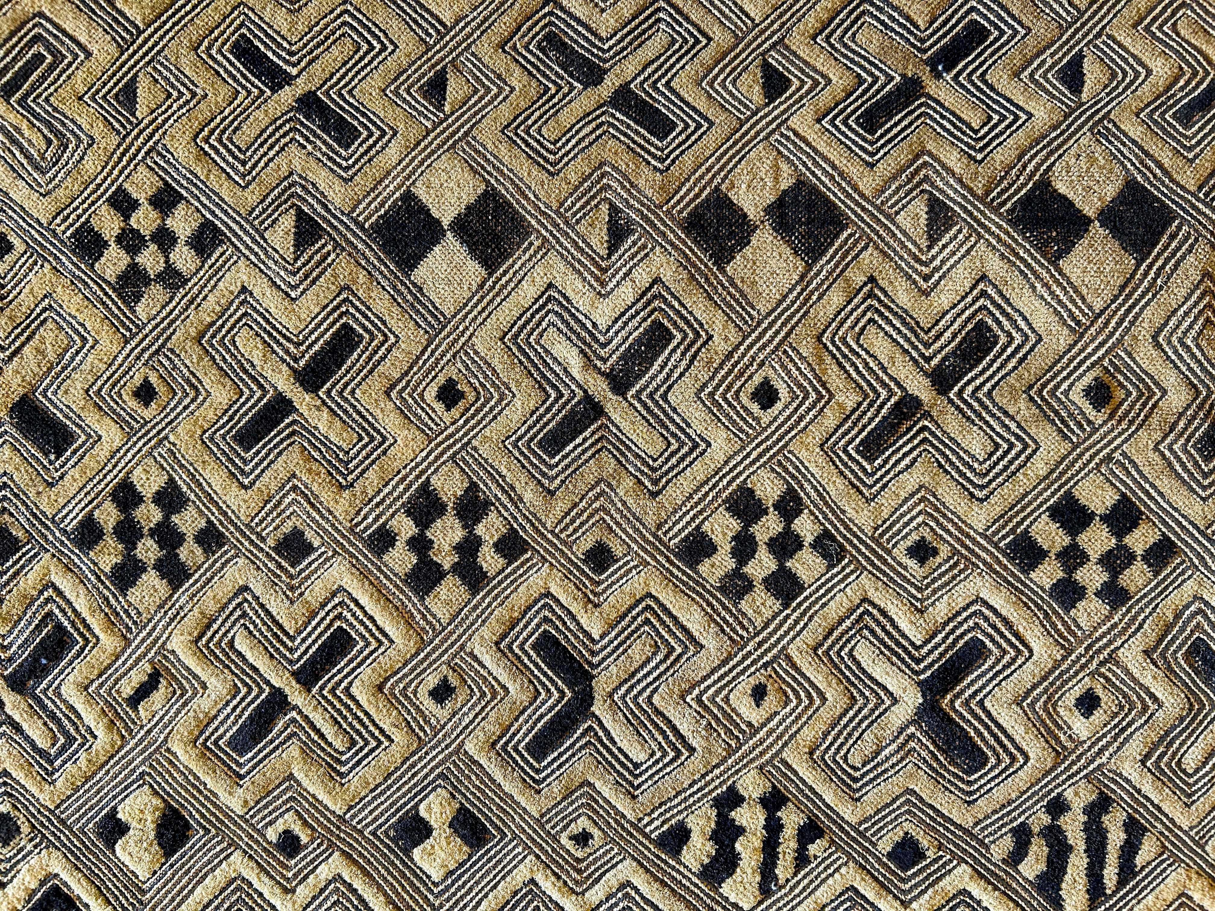 Congolese Antique Kuba Shoowa Cut-Pile & Embroidered Cloth, DR Congo For Sale