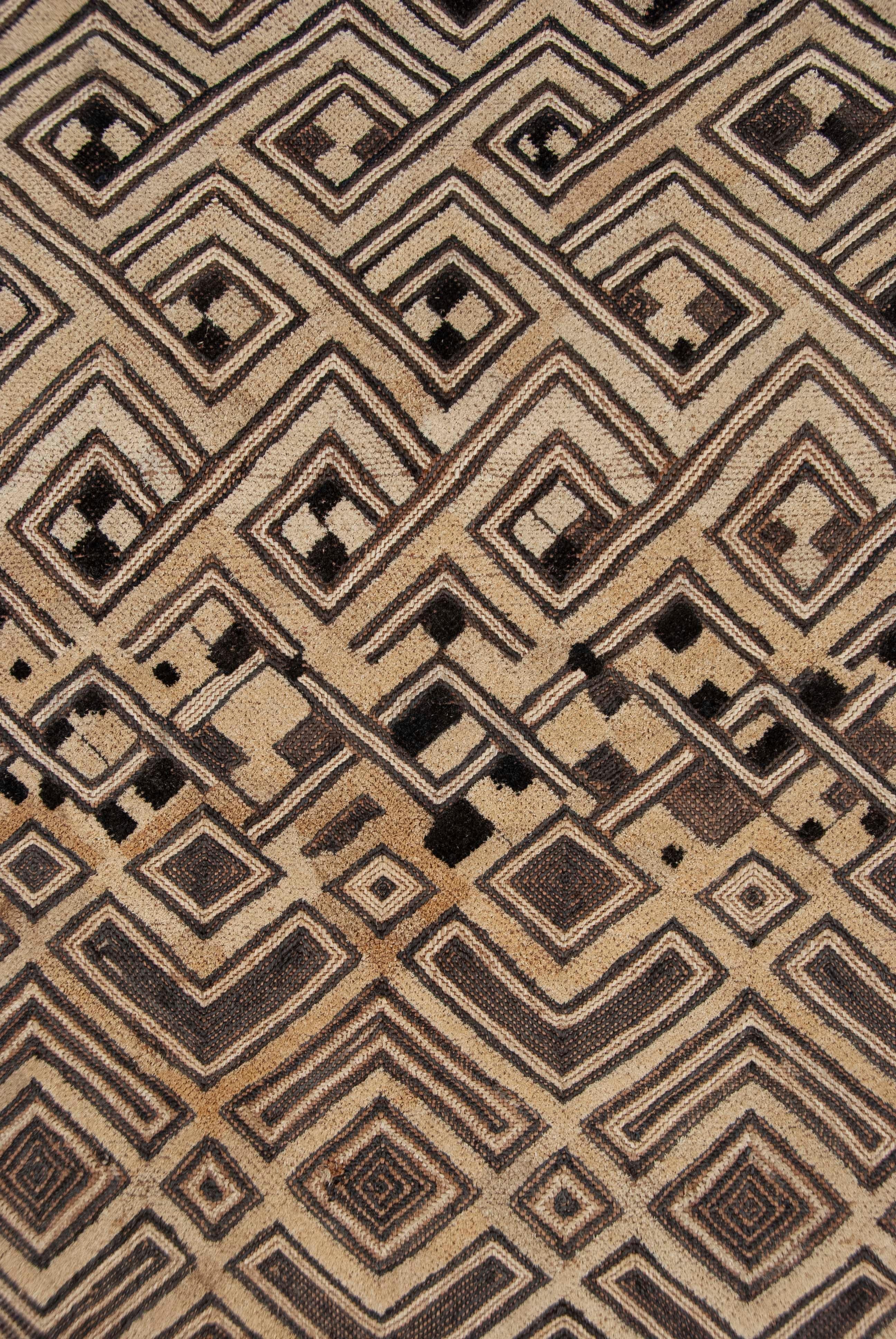 Hand-Woven Antique Kuba Shoowa Cut-Pile & Embroidered Cloth, DR Congo For Sale