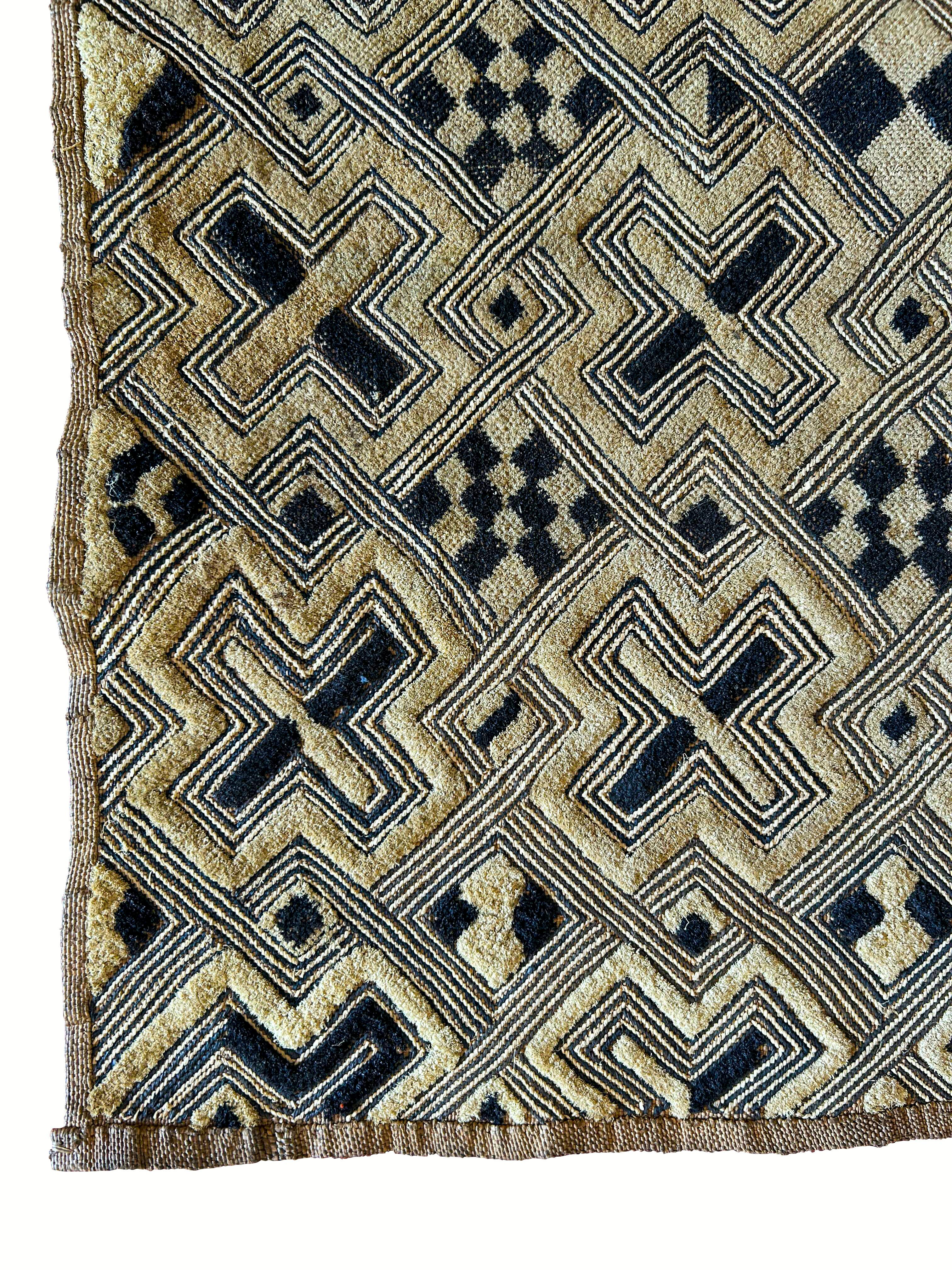 Hand-Woven Antique Kuba Shoowa Cut-Pile & Embroidered Cloth, DR Congo For Sale