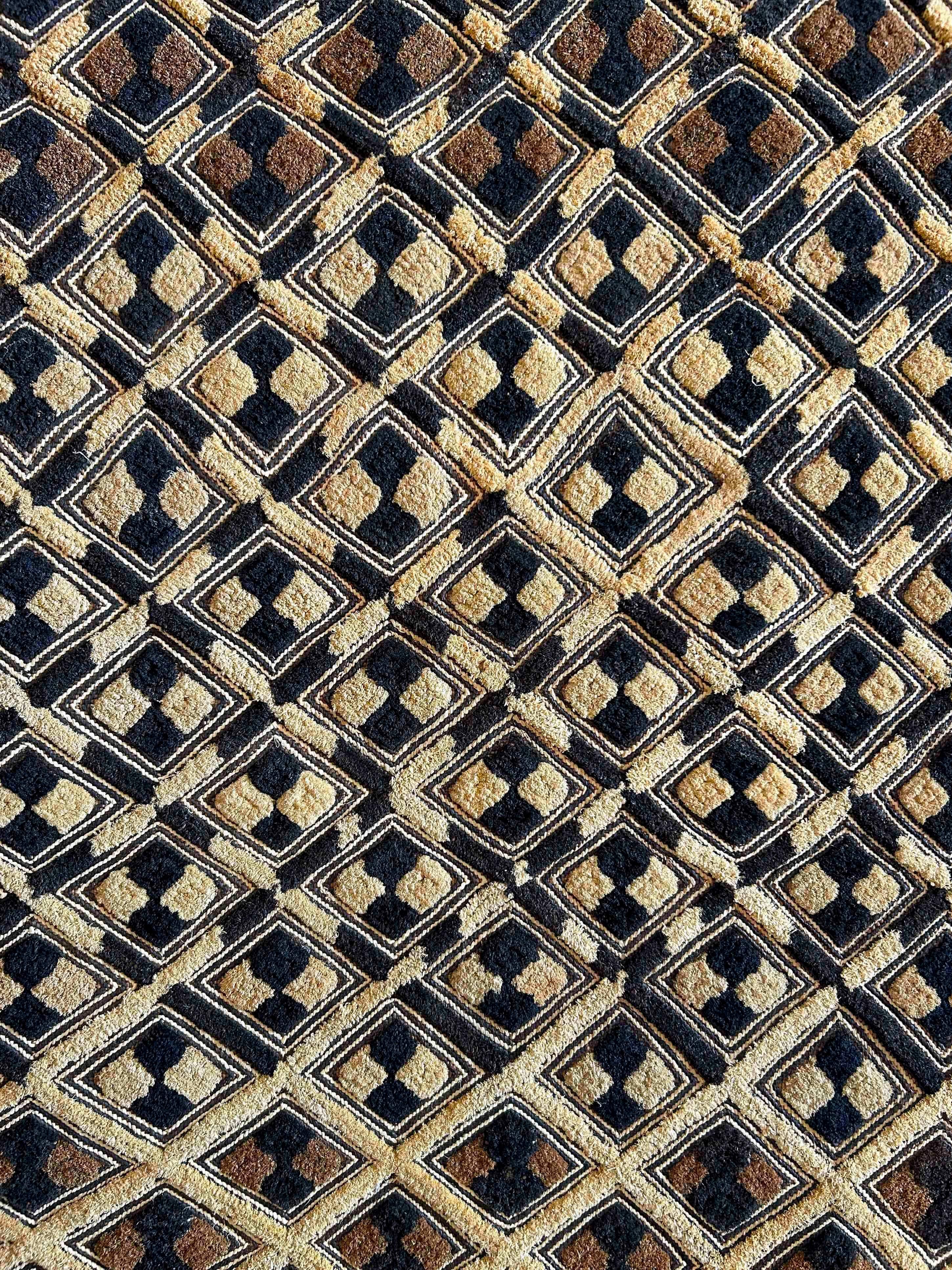 Hand-Woven Antique Kuba Shoowa Cut-Pile & Embroidered Cloth, DR Congo For Sale