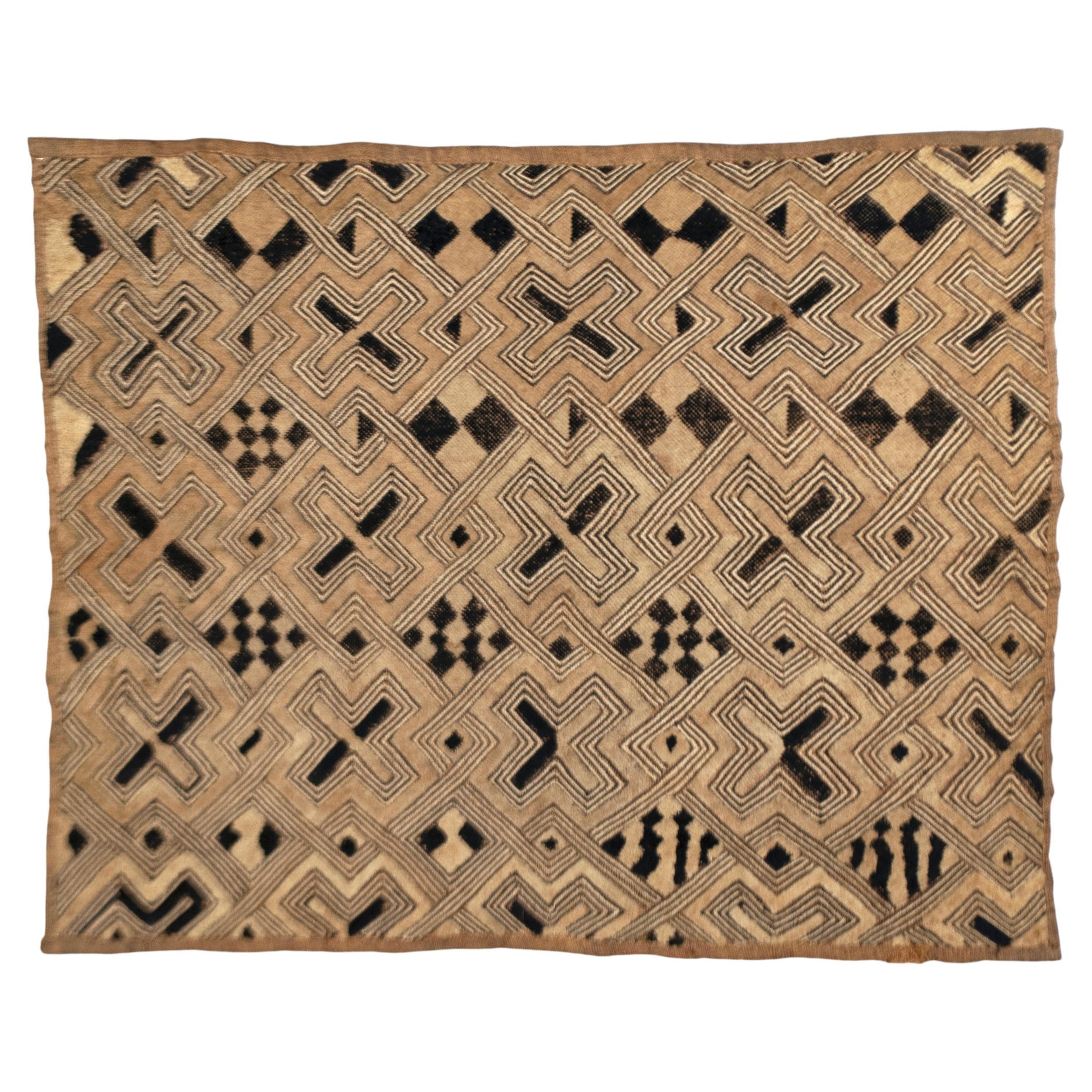 Antique Kuba Shoowa Cut-Pile & Embroidered Cloth, DR Congo For Sale