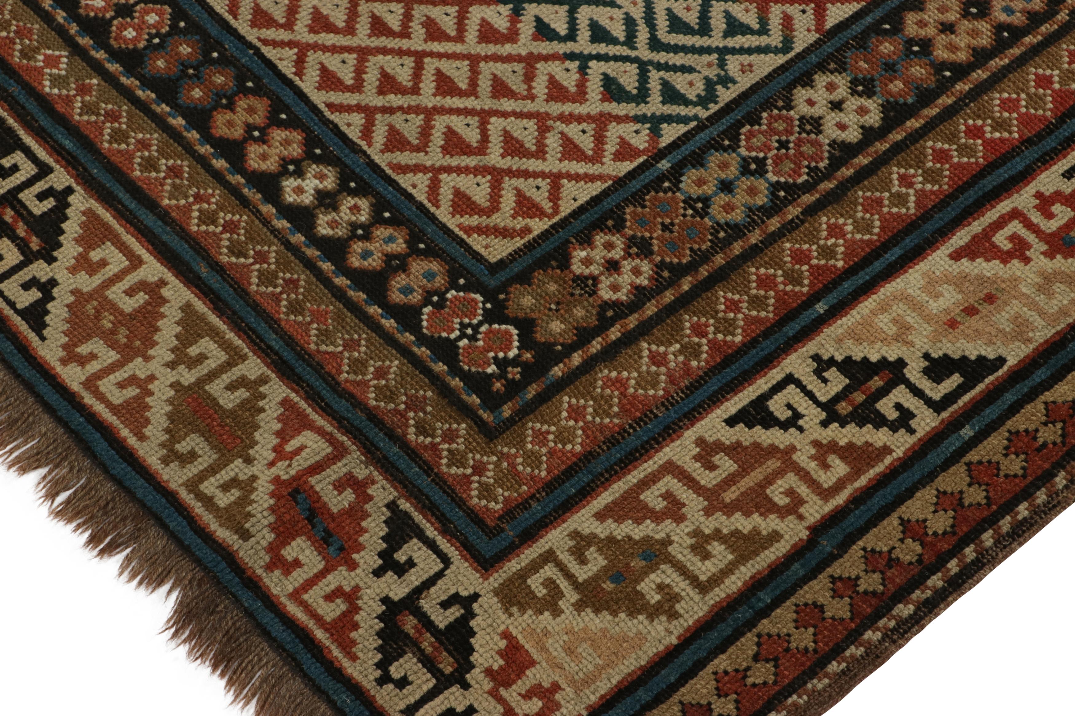 Antique Kuba Rug in Red and Beige-Brown with Geometric Patterns - Rug & Kilim In Good Condition For Sale In Long Island City, NY
