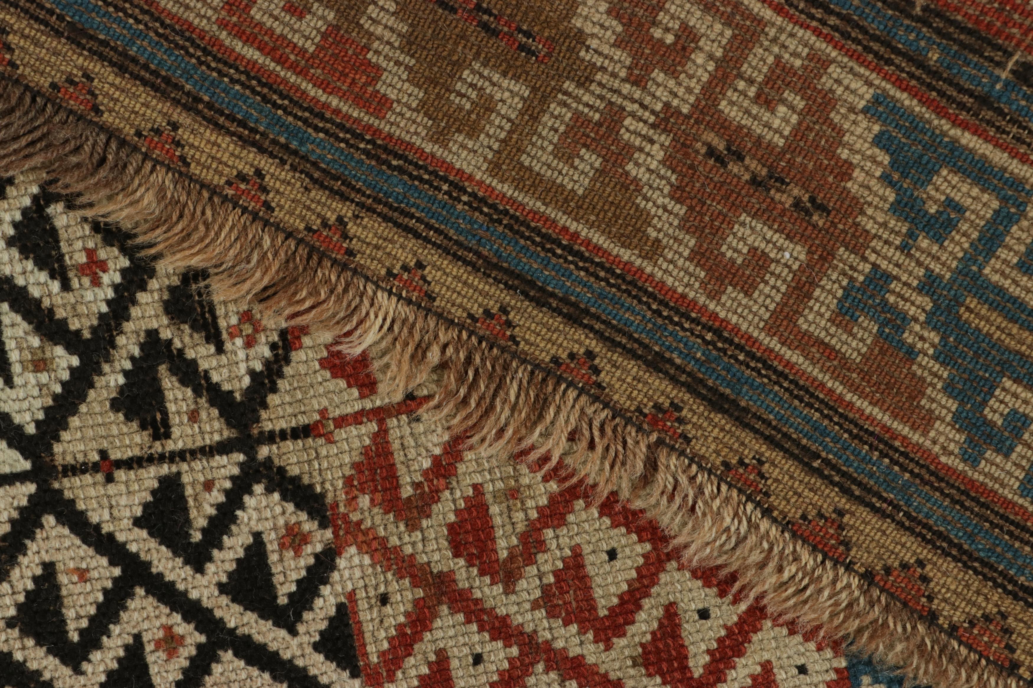 Late 19th Century Antique Kuba Rug in Red and Beige-Brown with Geometric Patterns - Rug & Kilim For Sale